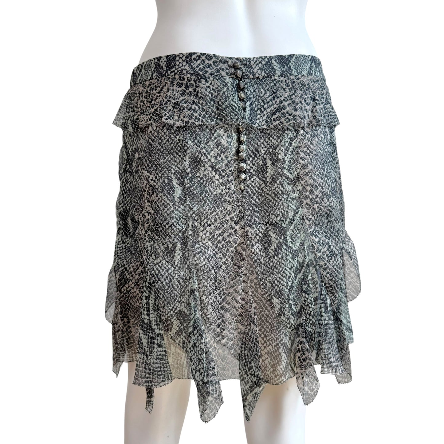 Louis Vuitton Blue Snakeskin Print Sheer Silk Tiered Mini Skirt