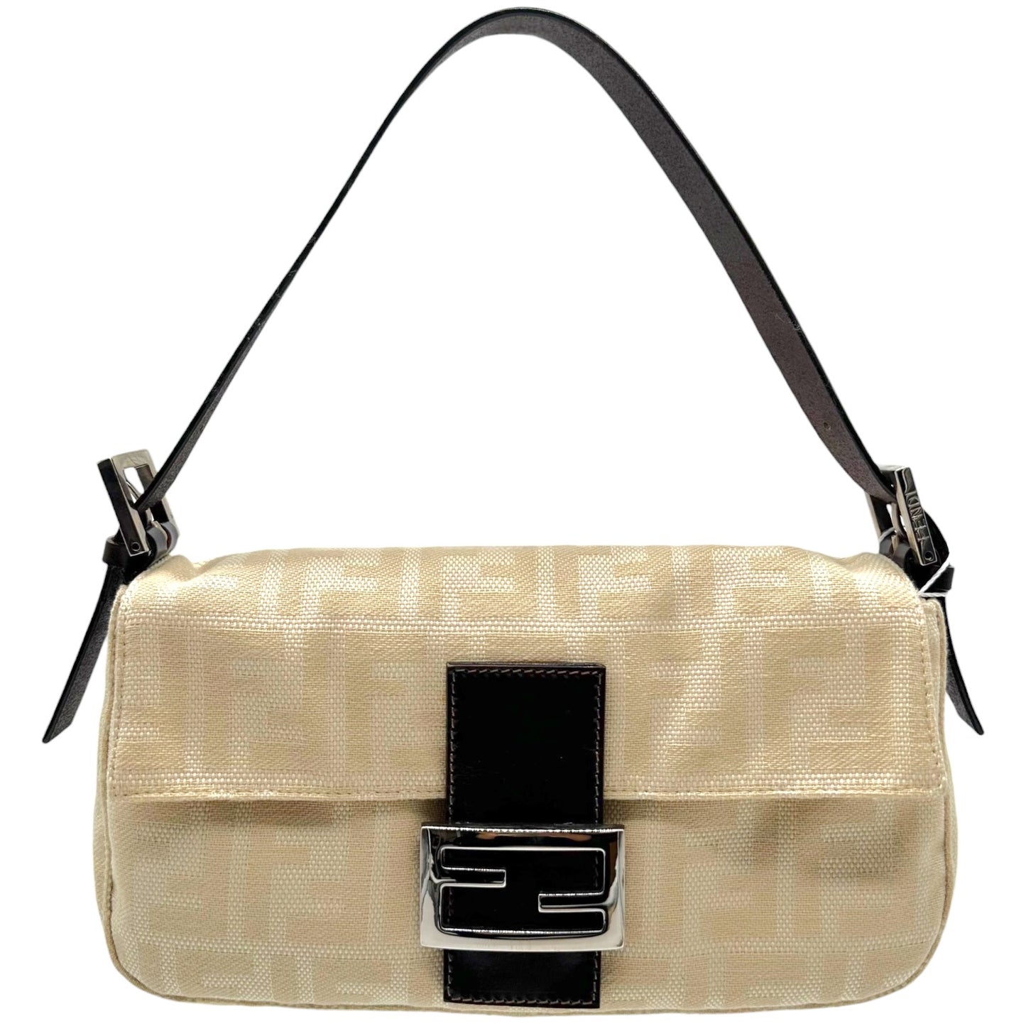 Fendi Ivory & Brown Zucca Monogram Classic Baguette Bag