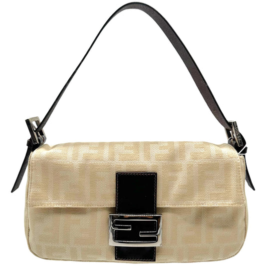 Fendi Ivory & Brown Zucca Monogram Classic Baguette Bag