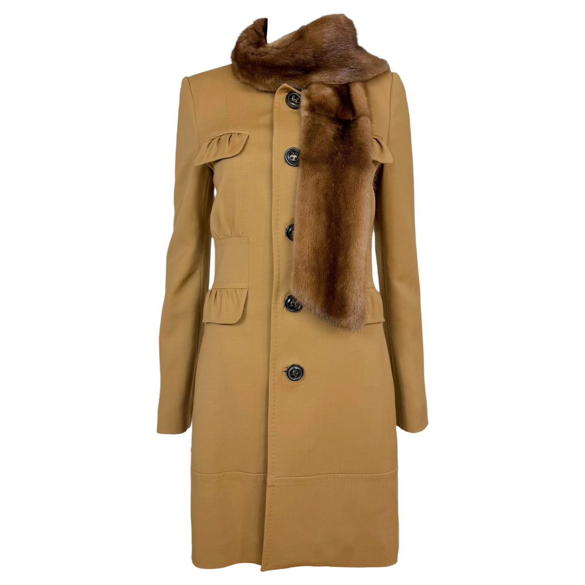 Dsquared2 Brown Wool Mid-Length Coat w/ Mink 'Scarf' Collar