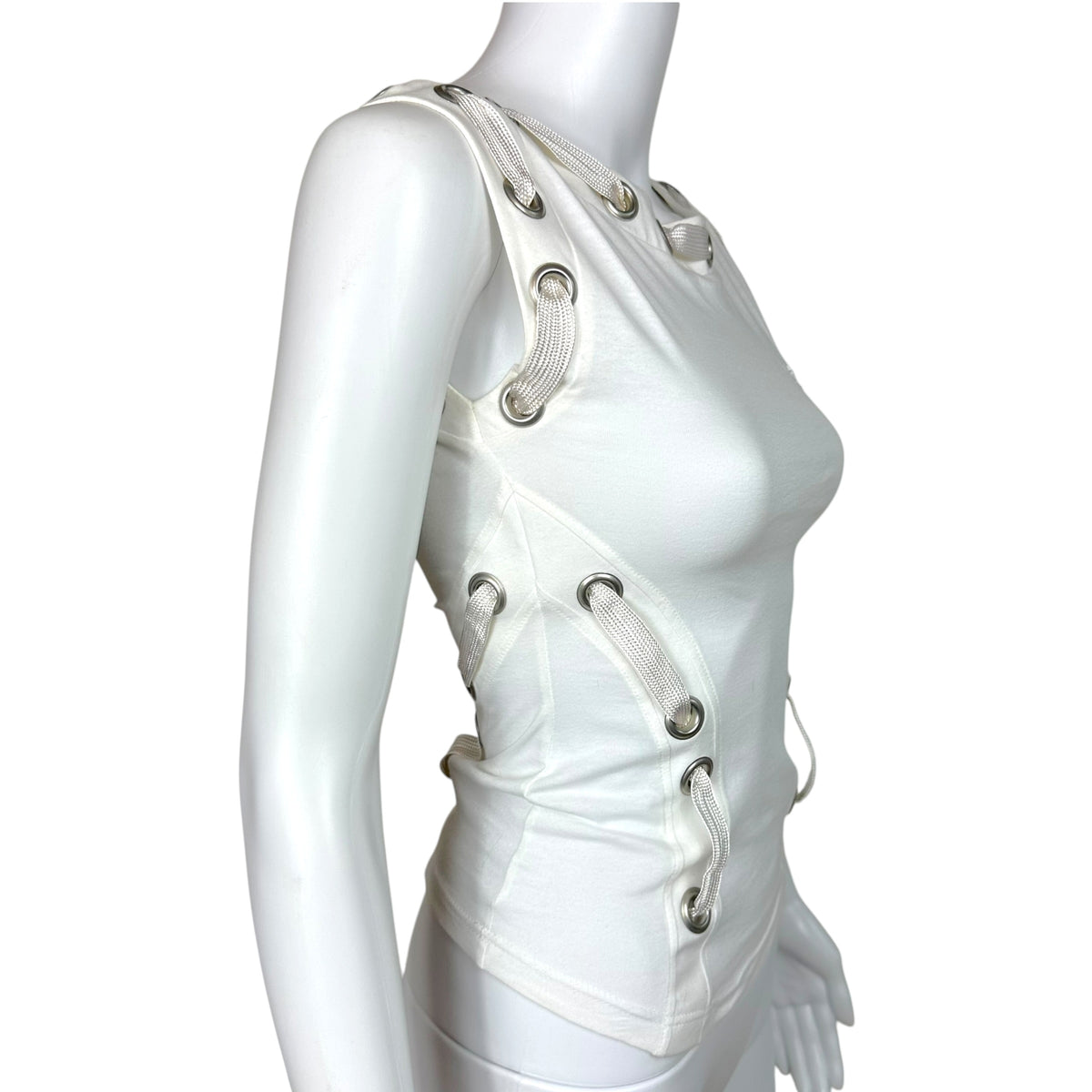 Antonio Berardi White Eyelet Embellished Low-Back Tank NEW