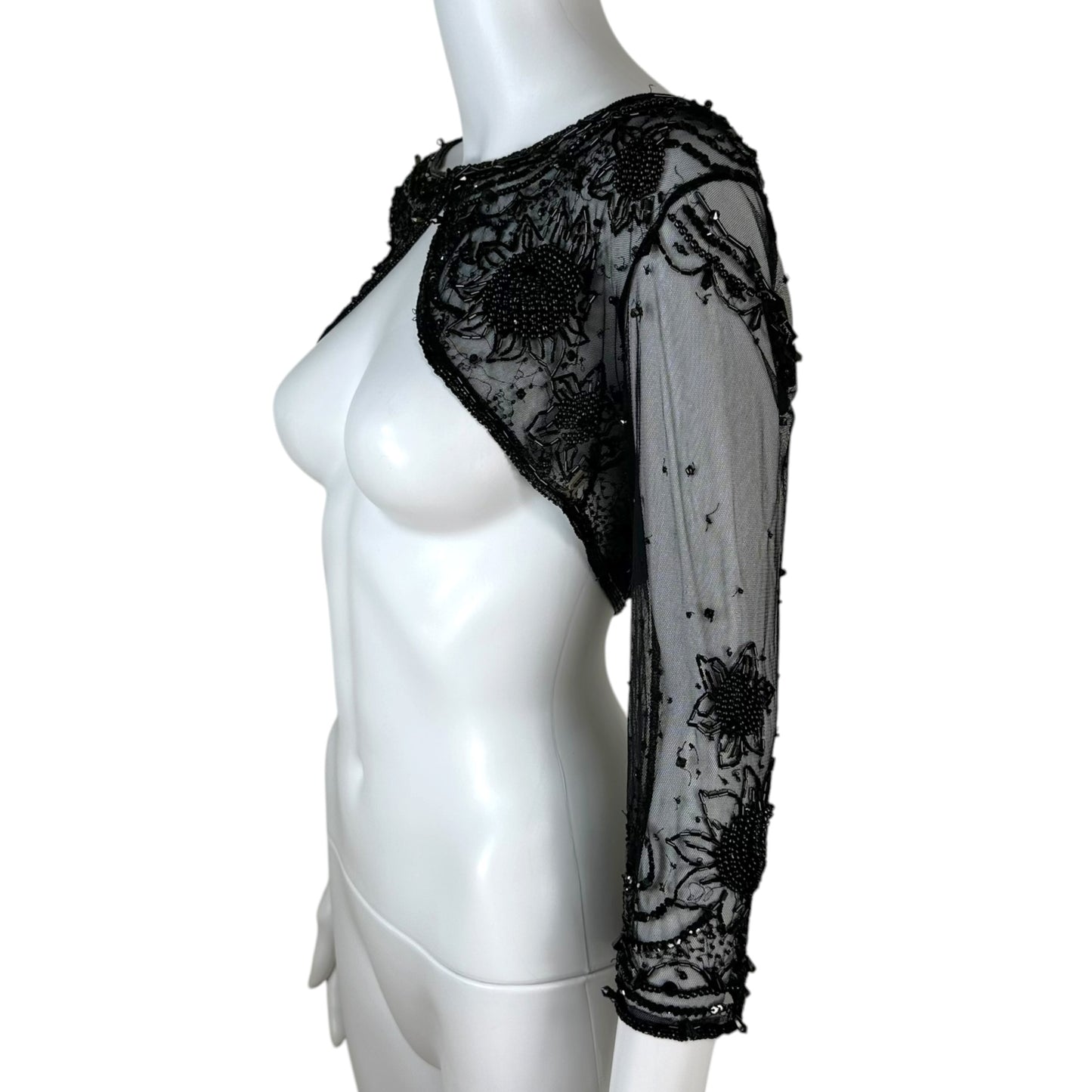 Galliano Black Beaded Open Knit Cropped Bolero Cardigan