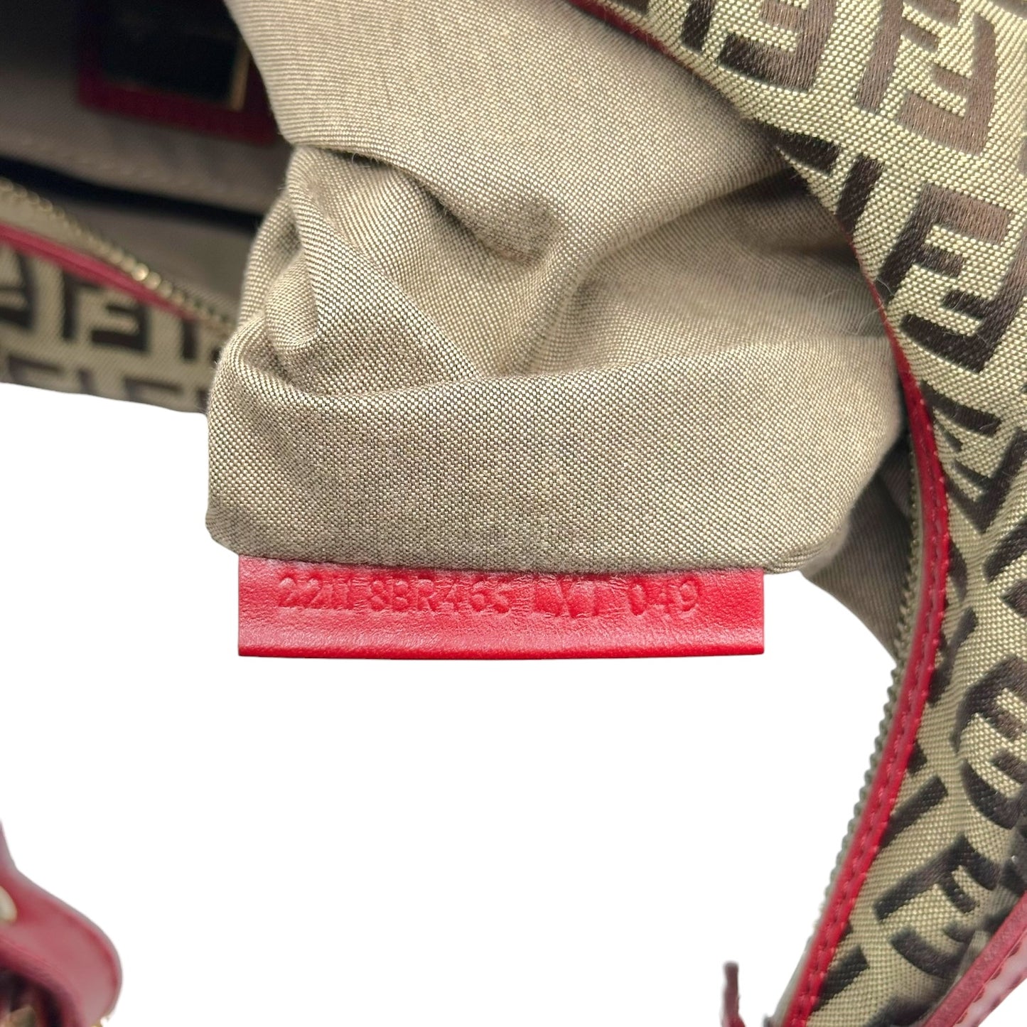 Fendi Tan Zucchino & Red Leather Crescent Hobo Shoulder Bag
