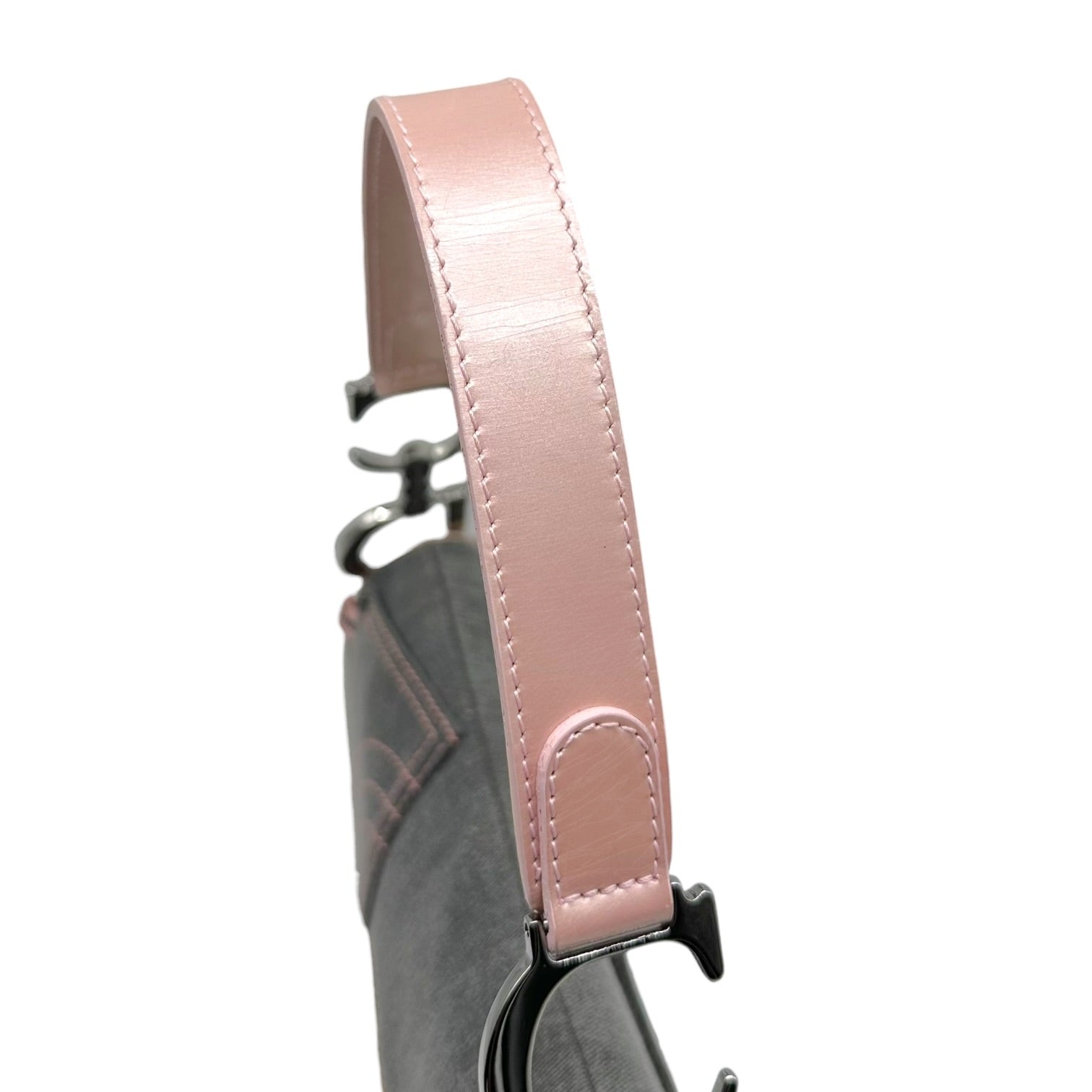 Christian Dior Saddle Shoulder Bag Gray Denim Pink Leather