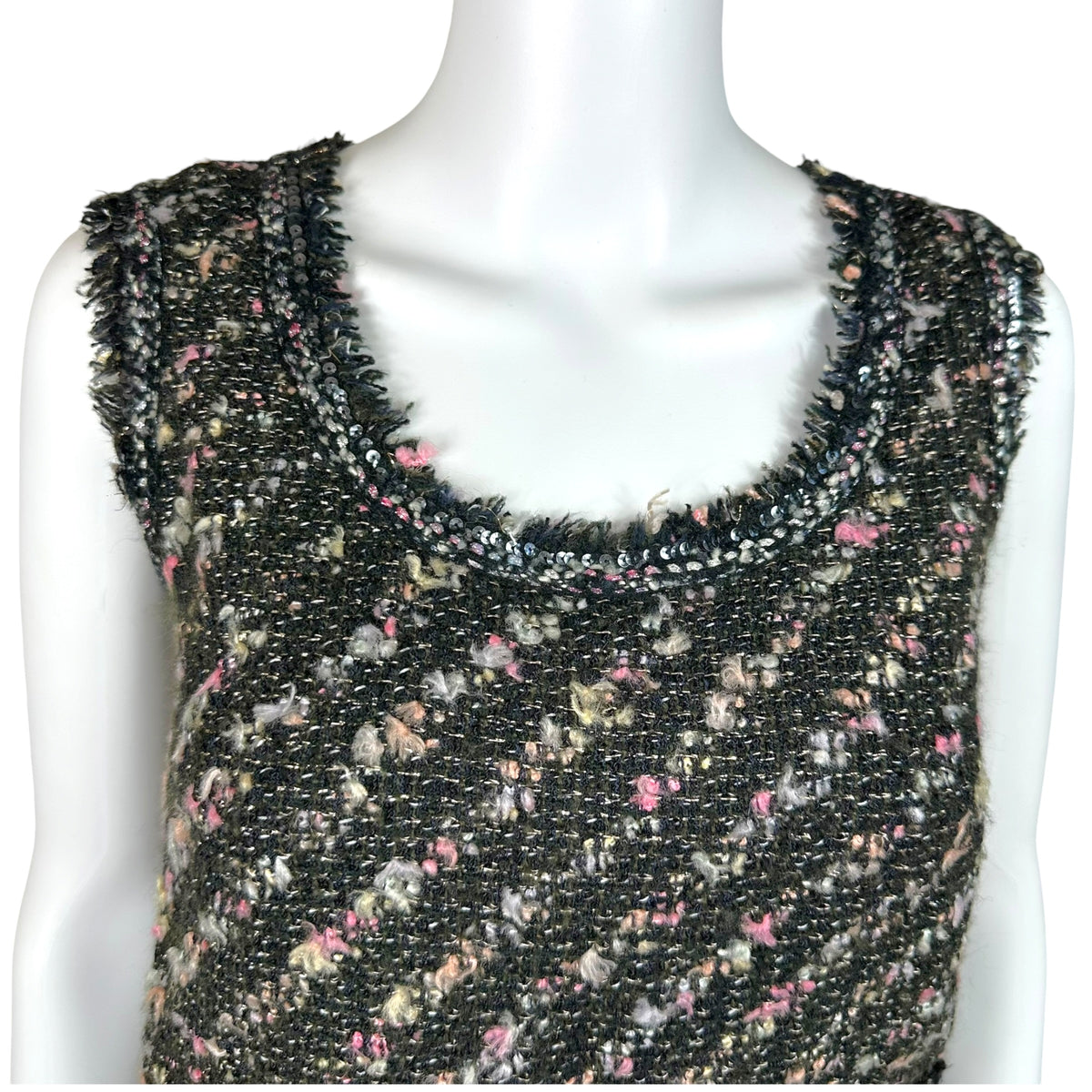 Chanel Sleeveless Top Black Pink Metallic Tweed