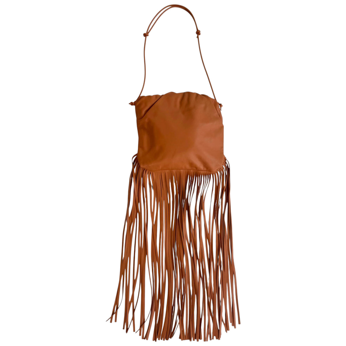 Bottega Veneta Cognac Brown Fringe Pouch Shoulder Clutch Bag