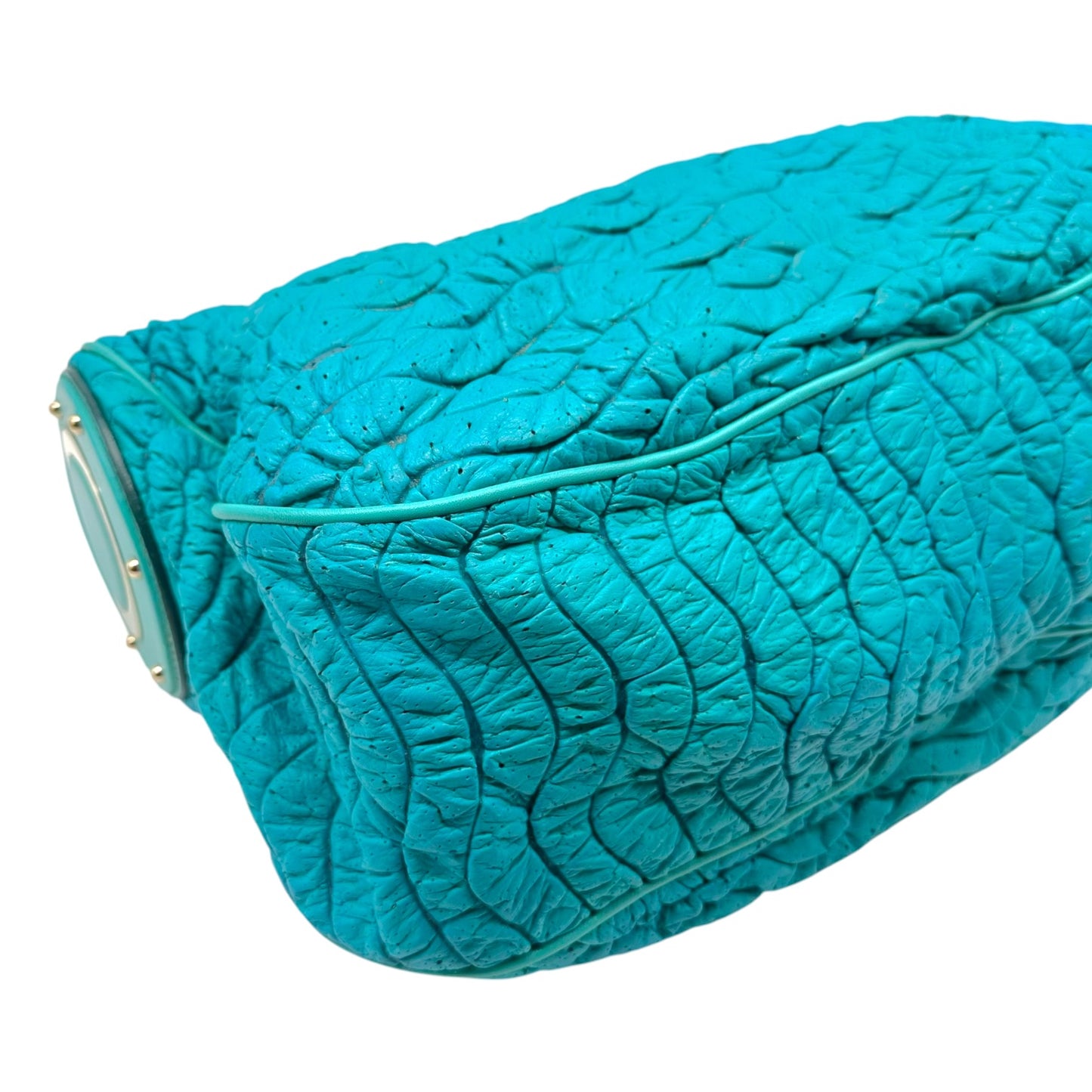 Versace Turqouise Blue Wave Quilted Lambskin Large Hobo Bag
