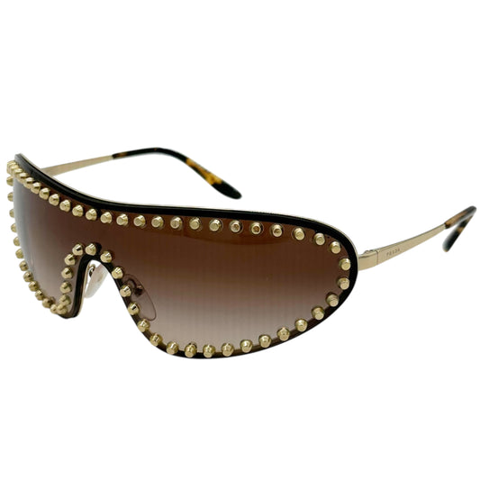 Prada Brown & Gold Studded Shield Sunglasses - Outfit Repeater