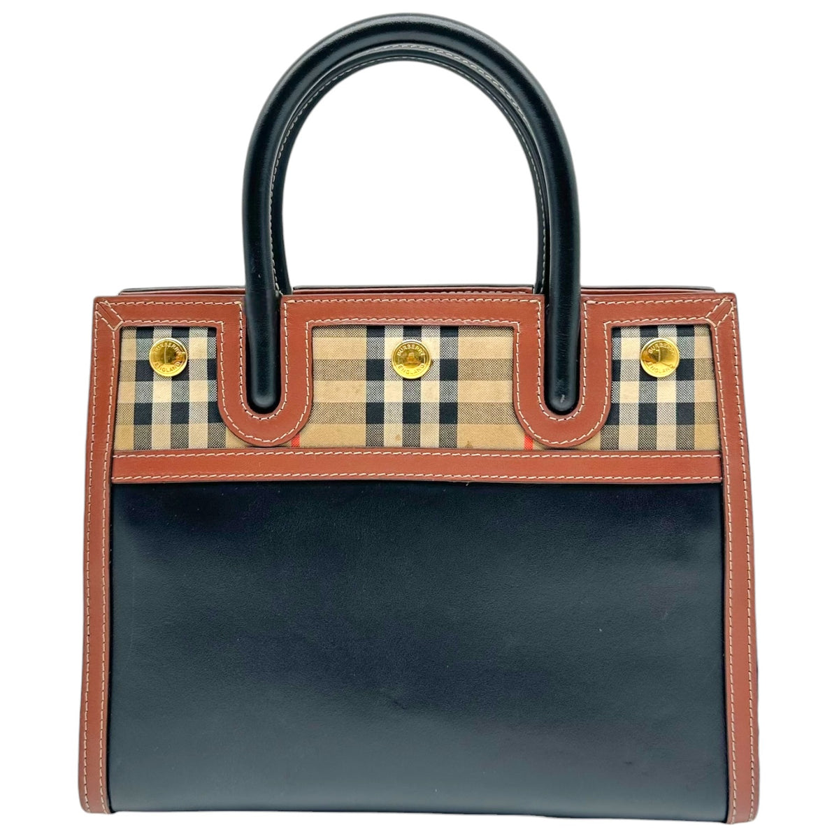 Burberry Mini Tote Bag Black Leather Nova Check Plaid