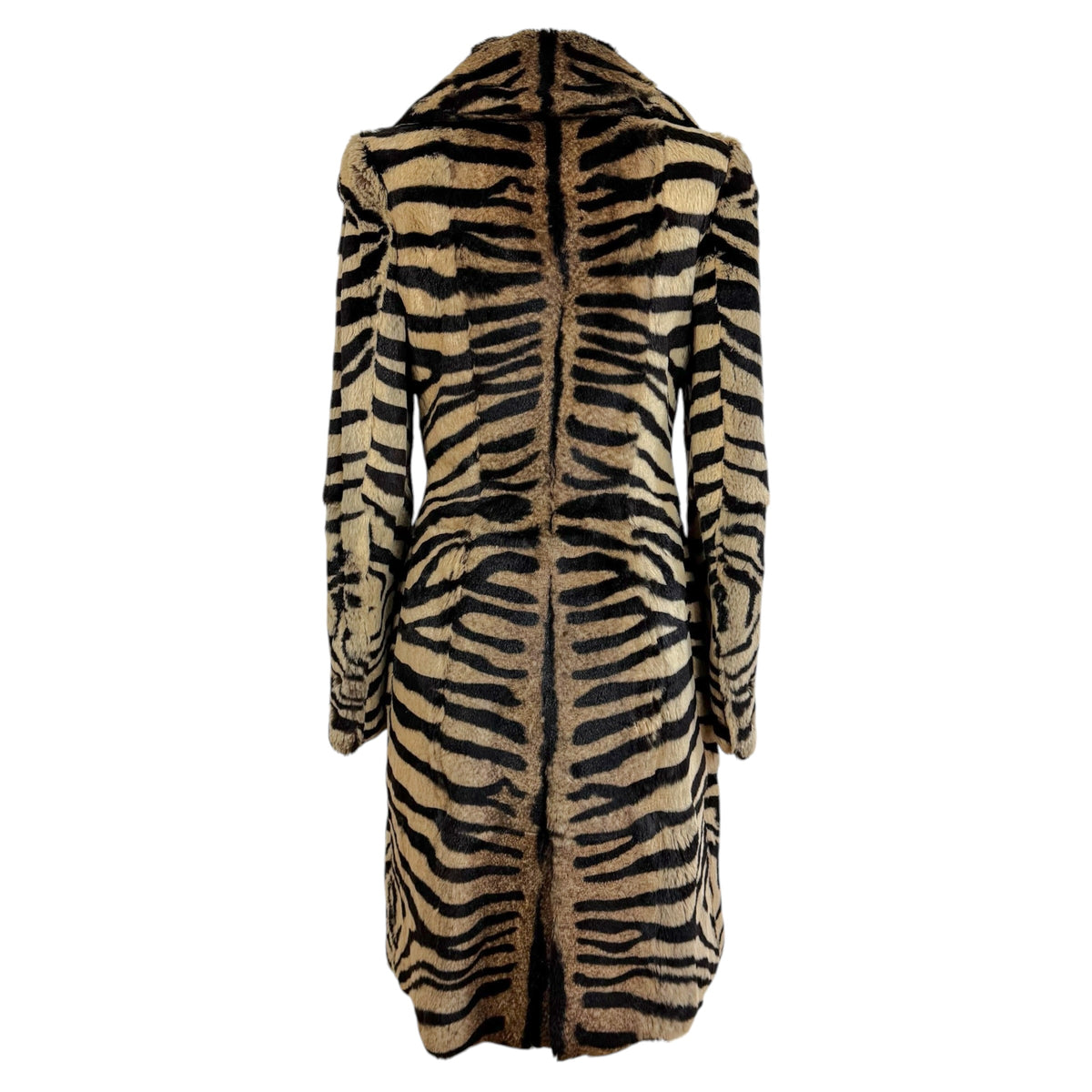 Salvatore Ferragamo Mid-Length Fur Coat Tan Black Zebra Print