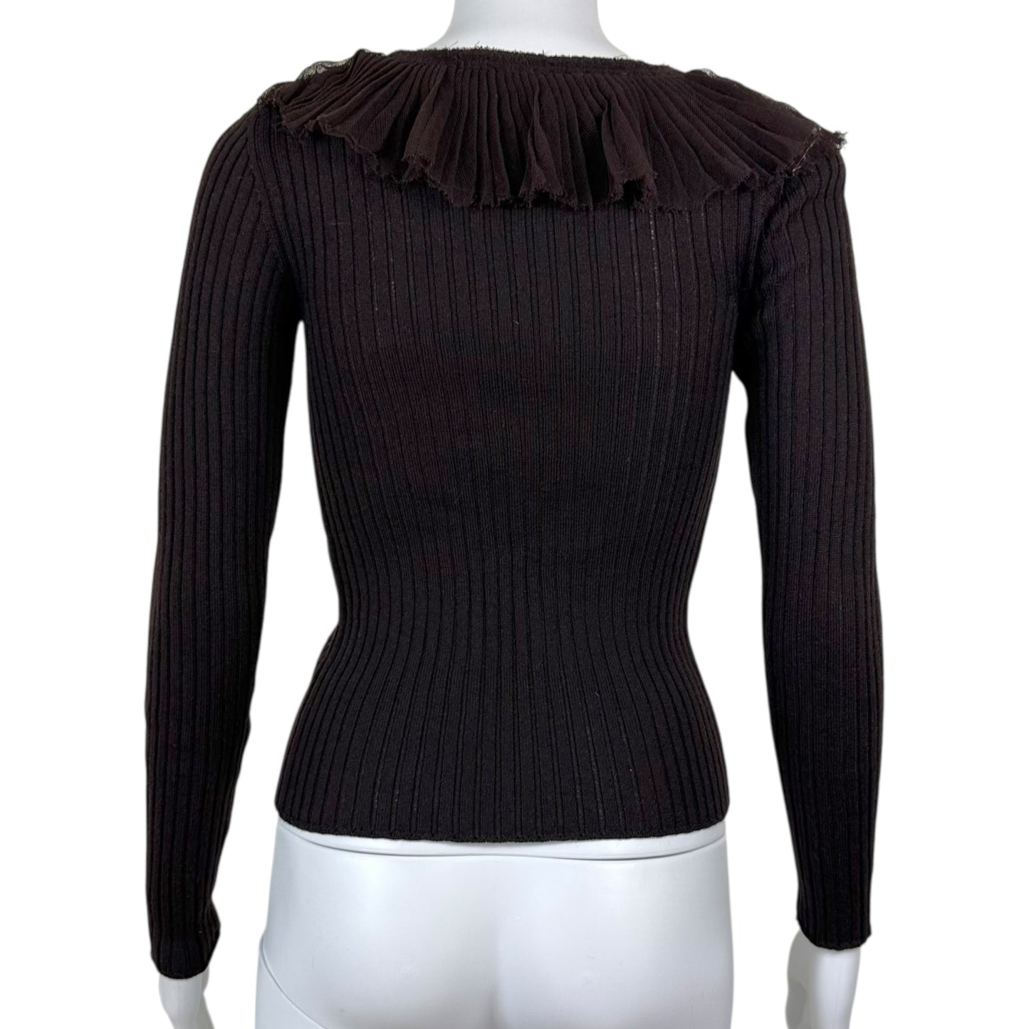 Jean Paul Gaultier Brown Wool Ruffle Embellished Cardigan - Outfit Repeater