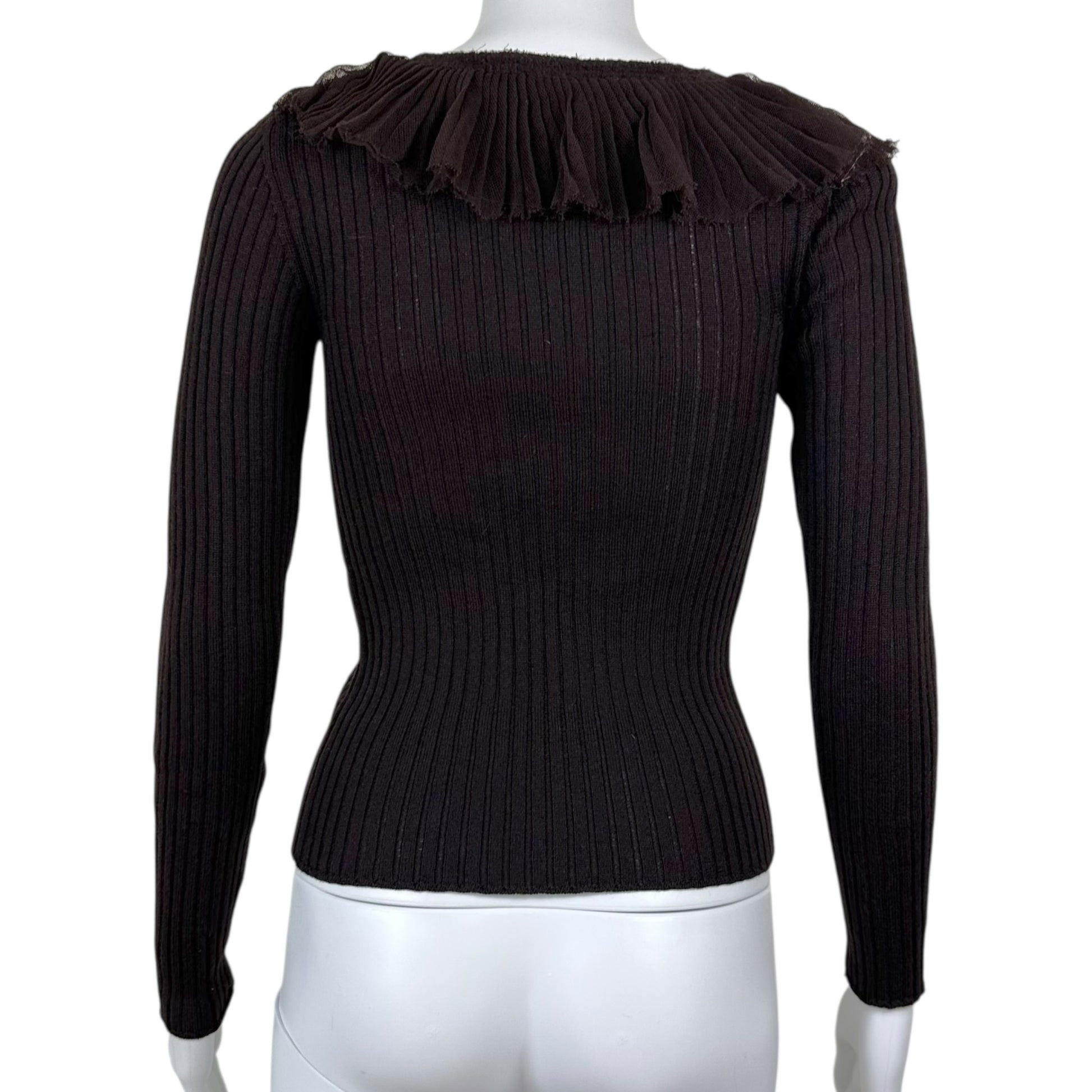 Jean Paul Gaultier Brown Wool Ruffle Embellished Cardigan - Outfit Repeater