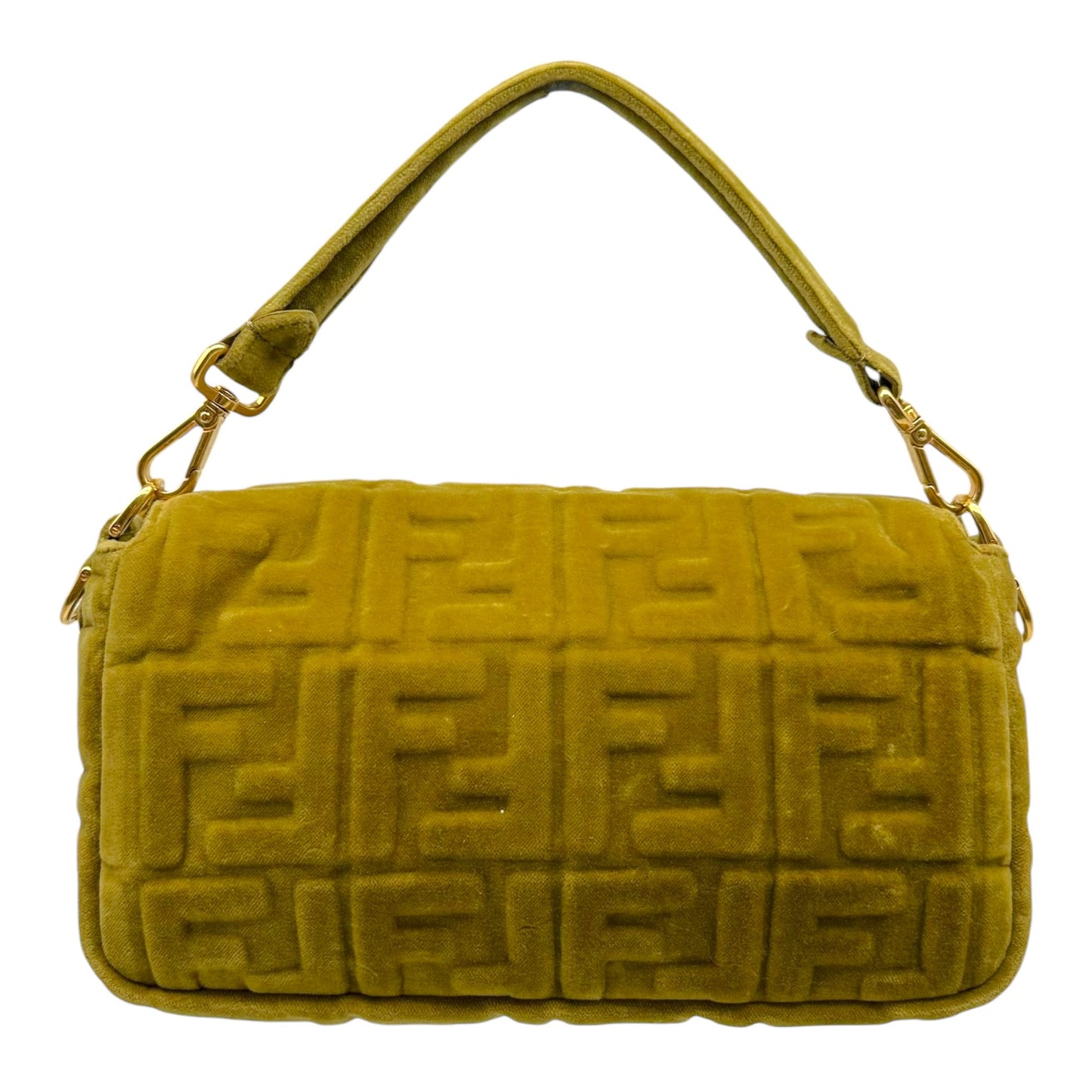 Fendi Khaki Green Velvet Zucca Monogram 2-Way Baguette Bag