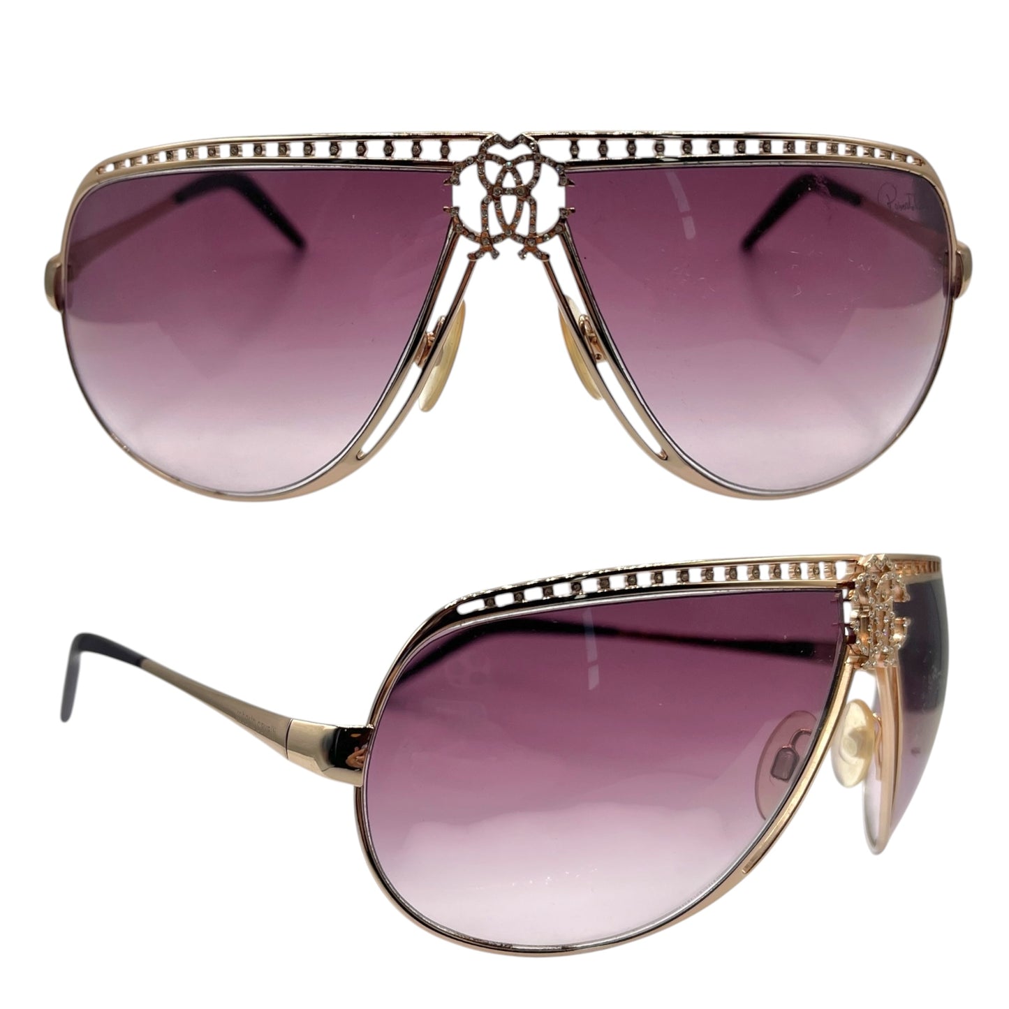 Roberto Cavalli Crystal Embellished Aviator Sunglasses w/ Case