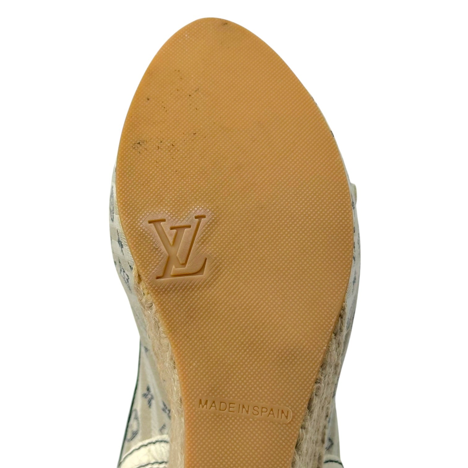 Louis Vuitton Navy Blue Striped Slingback Wedge Heels