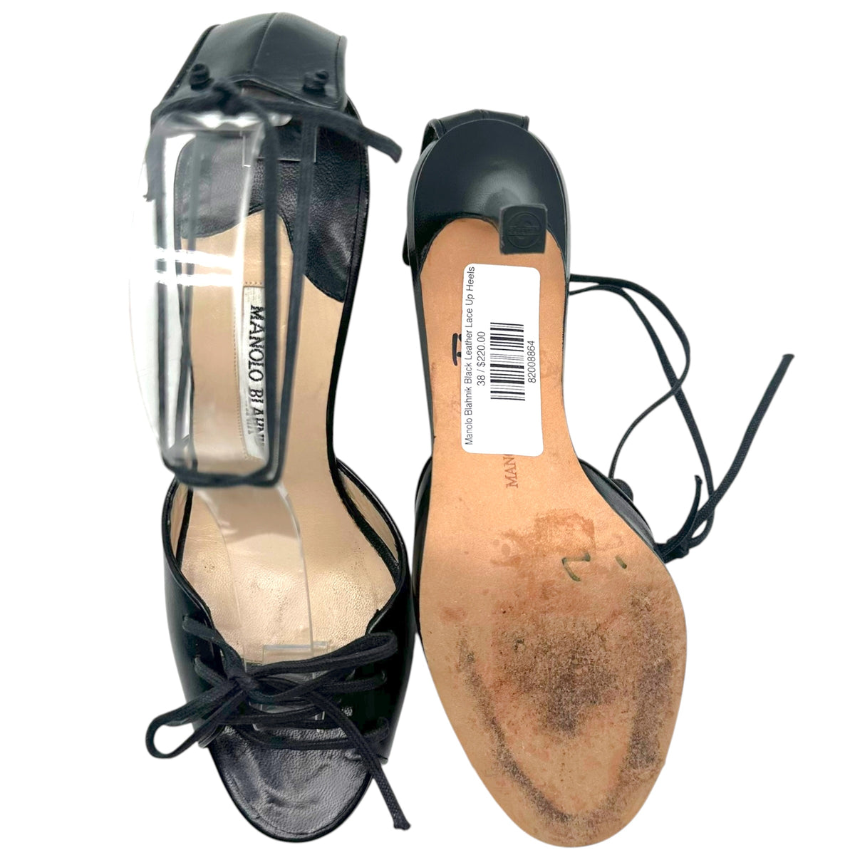 Manolo Blahnik Black Leather Lace Up Heels
