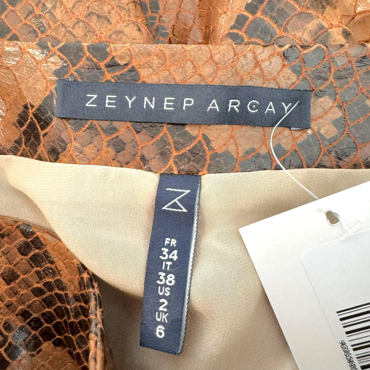 Zeynep Arçay Brown Lambskin Snake Embossed Midi Skirt