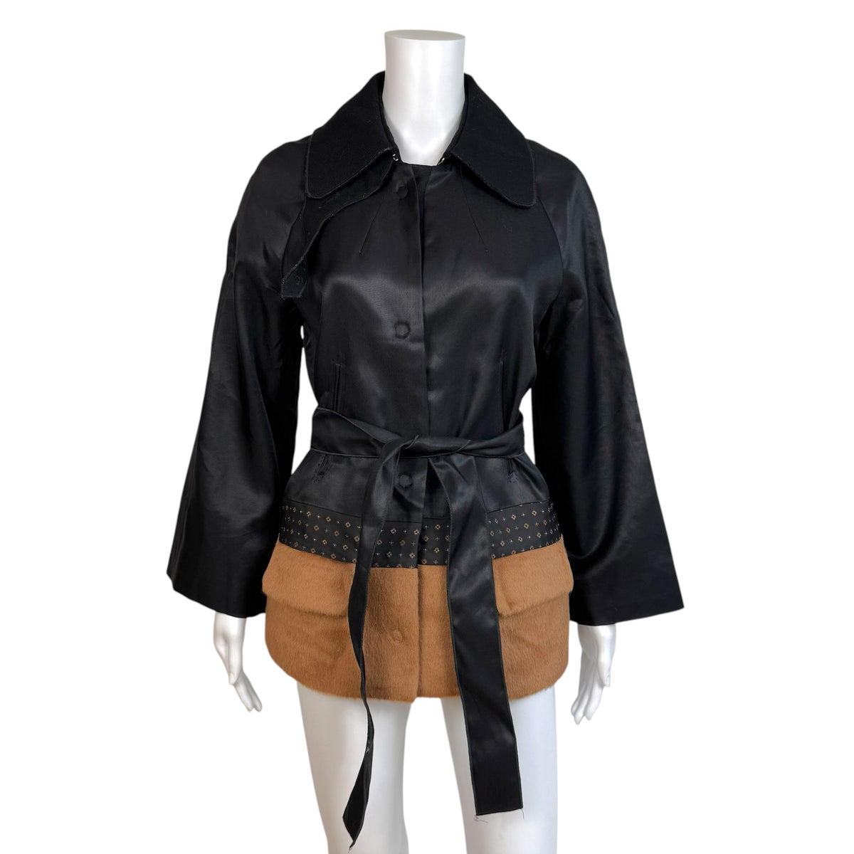 Dolce & Gabbana Patchwork Belted Jacket Black Brown