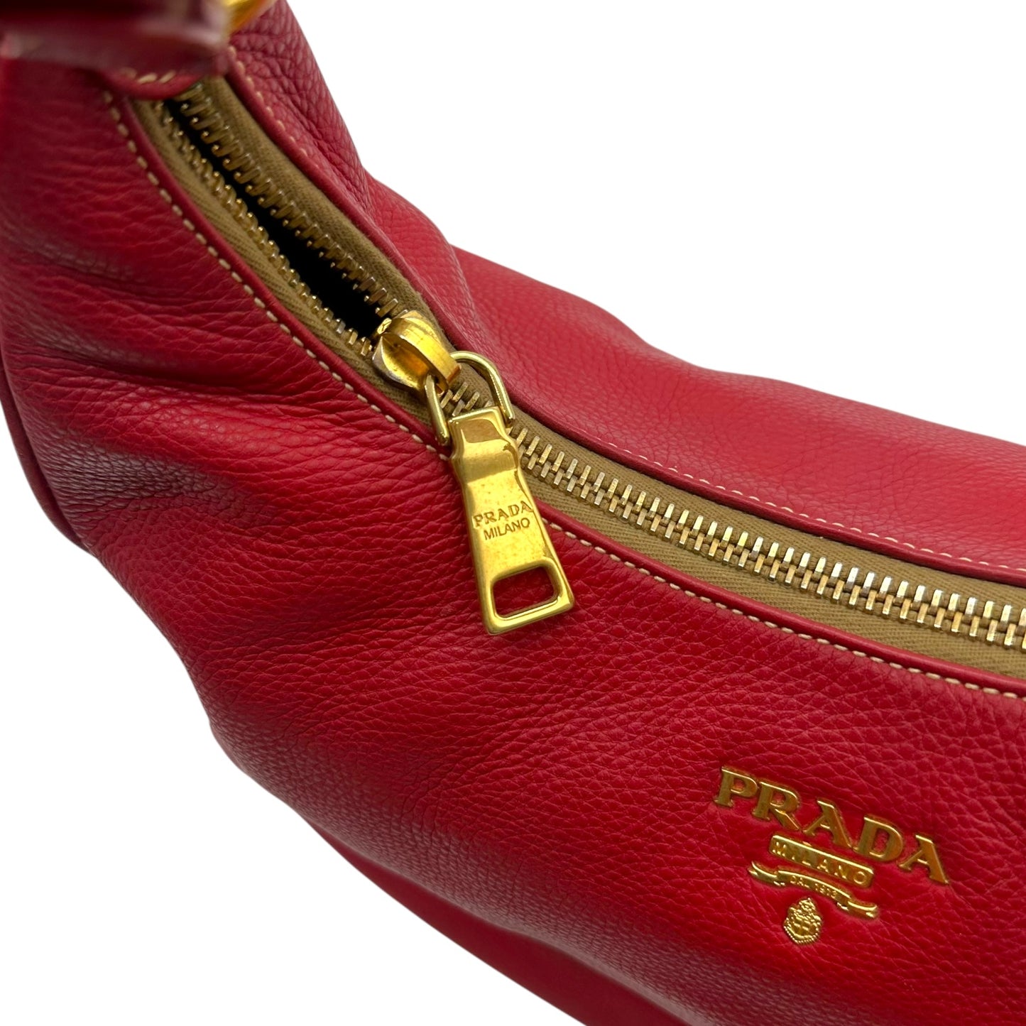 Prada Red Leather Crescent Hobo Shoulder Bag