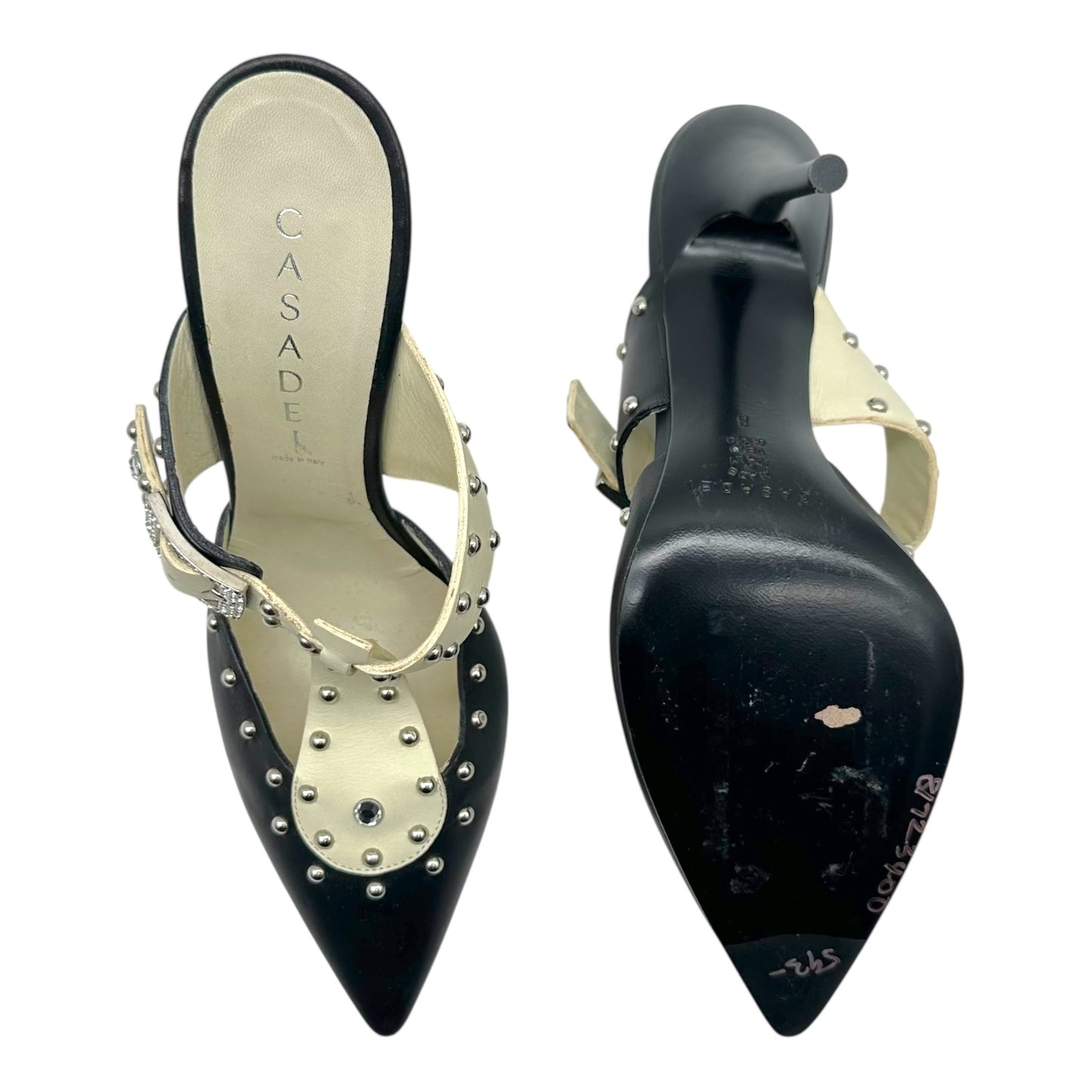 Casadei Studded Black & White Mule Heels - Outfit Repeater