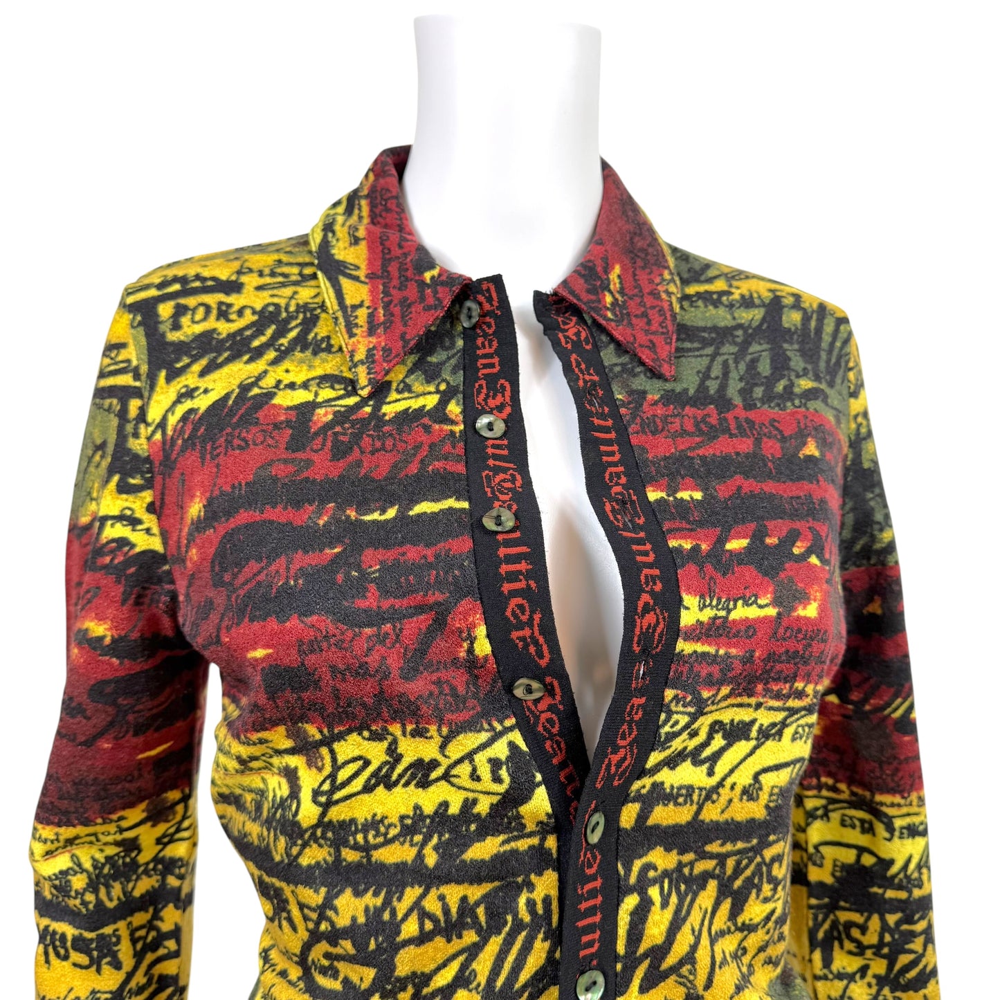 Jean Paul Gaultier Rasta Colored Logo Print Knit Cardigan