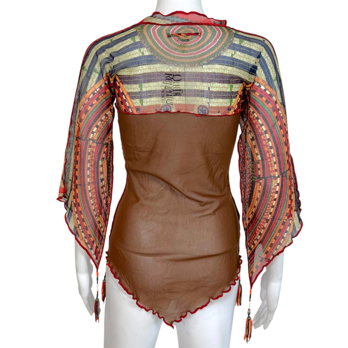 Jean Paul Gaultier Burgundy Multicolor Tribal Print Blouse