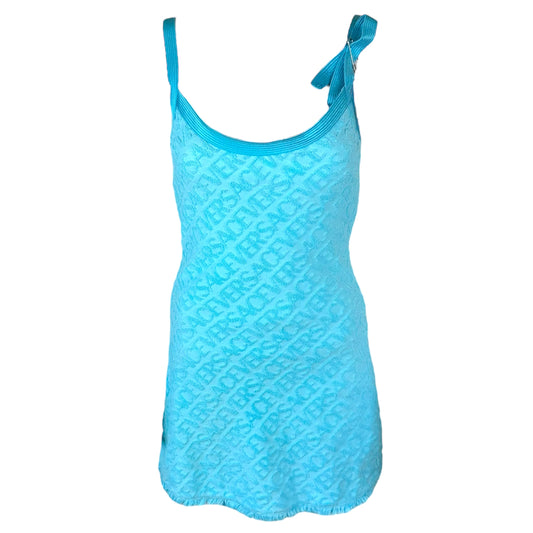 Versace x Dua Lipa Teal Blue Logo Mini Dress