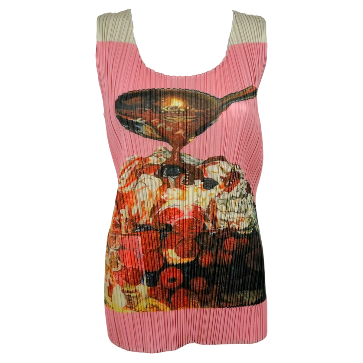 Issey Miyake Pleats Please Pink Parfait Print Pleated Tank Top Sz 5