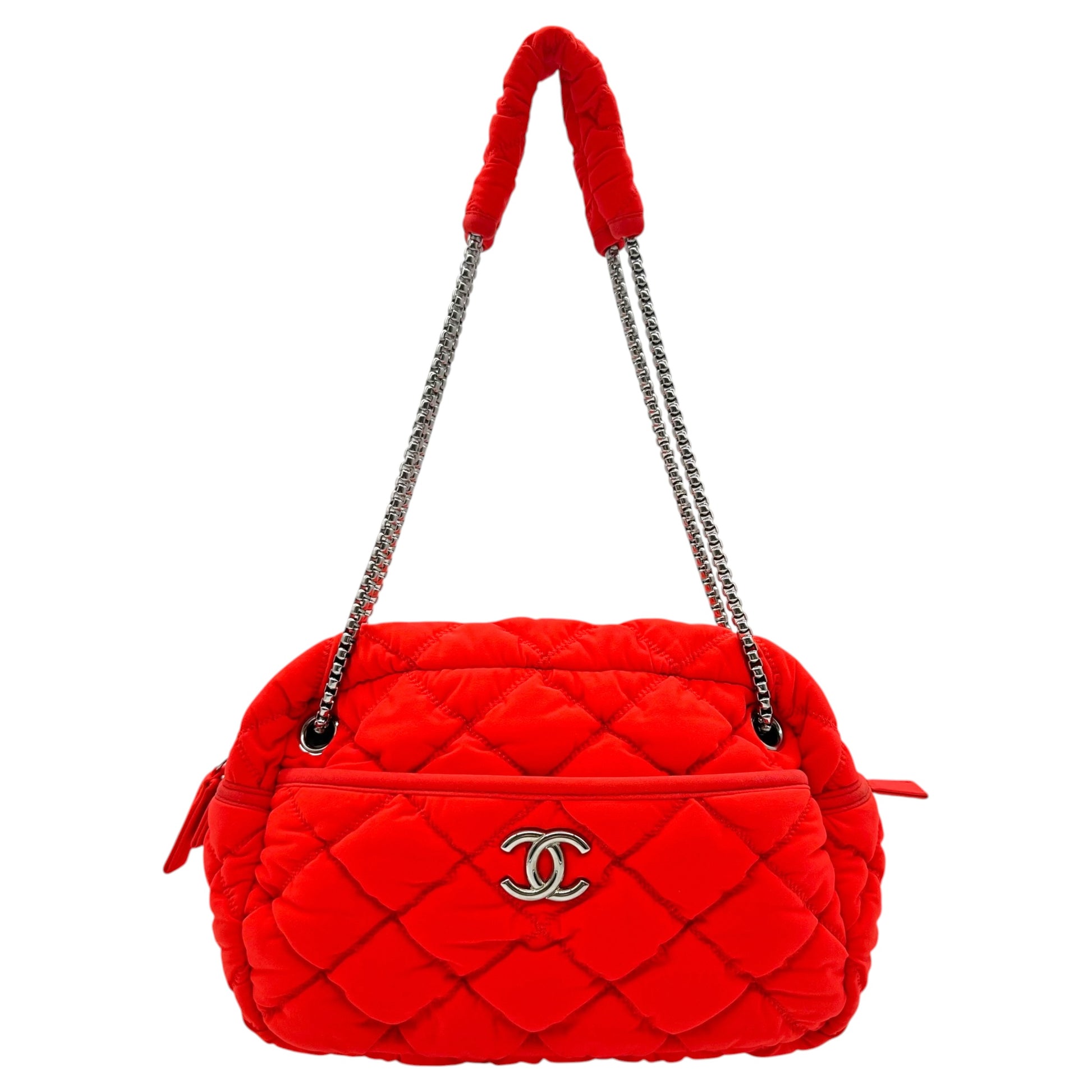 Chanel Bubble Quilt Bowler Bag Neon Red-Orange