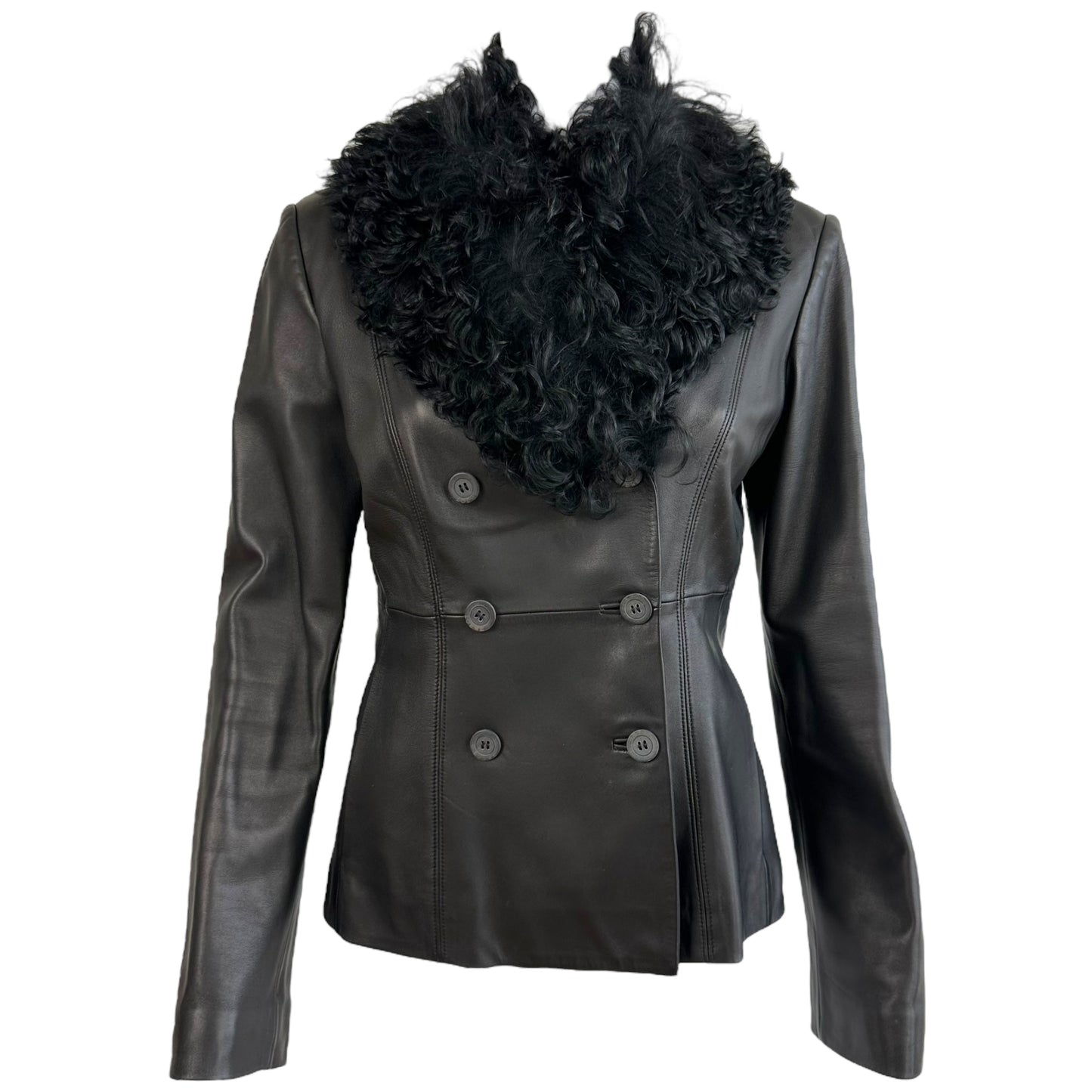 Loewe Black Fur Collar Leather Jacket