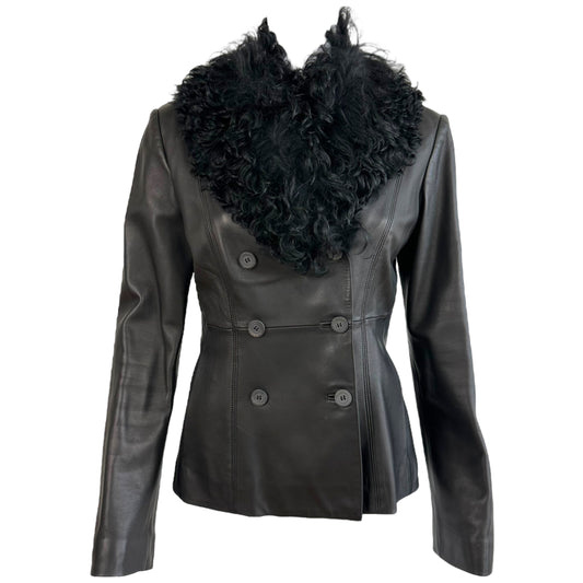 Loewe Black Fur Collar Leather Jacket