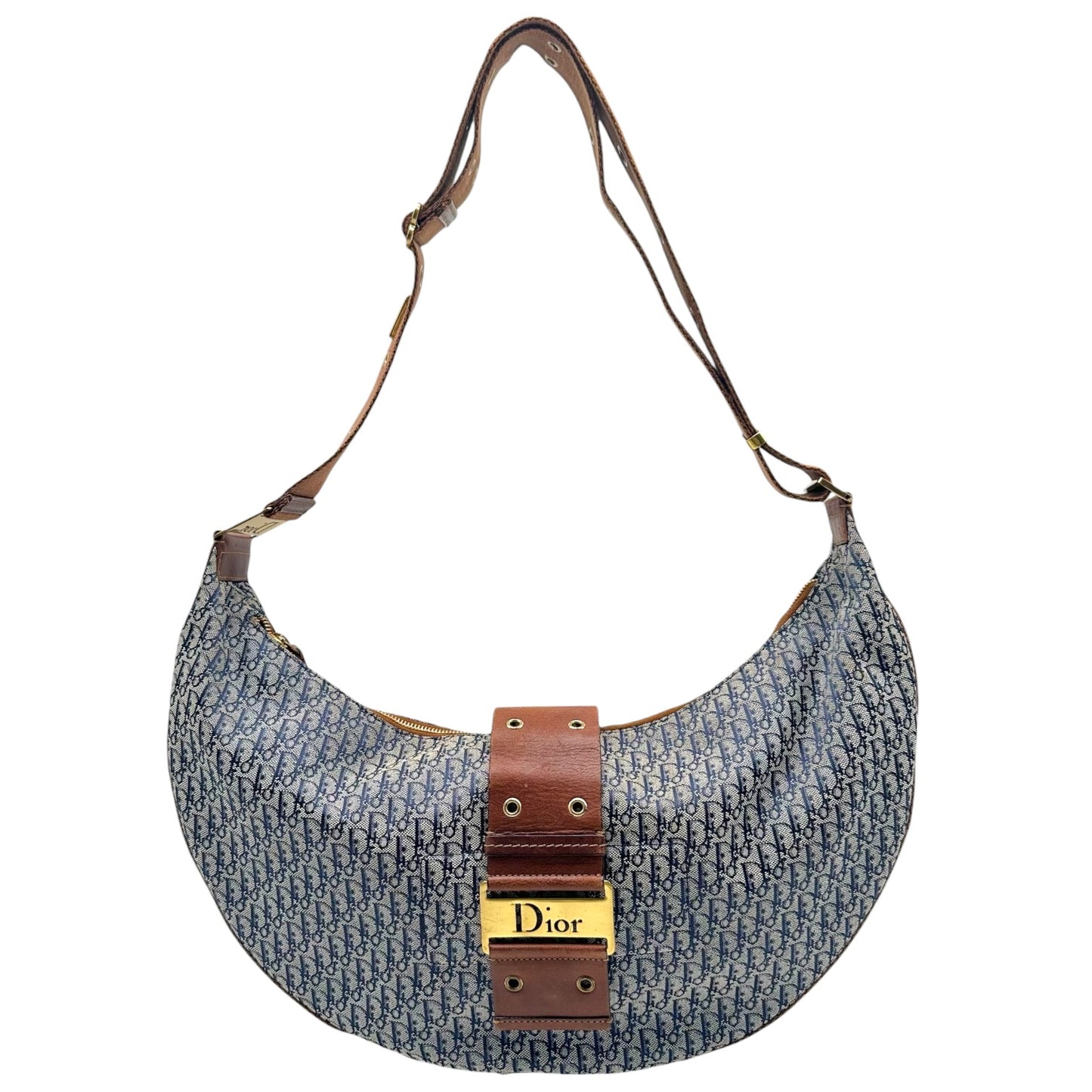 Christian Dior Crescent Hobo Bag Navy Brown Trotter Monogram