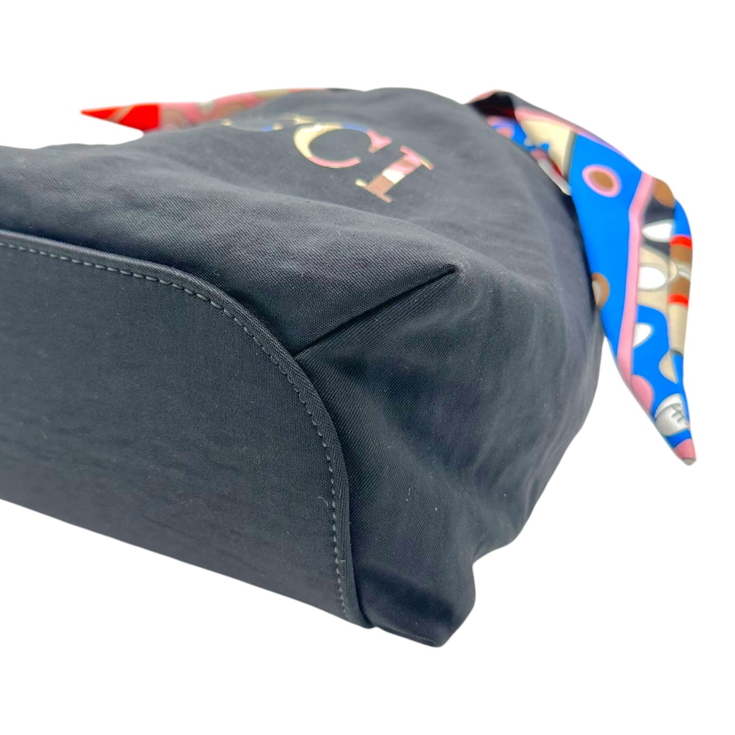 Emilio Pucci Black Multicolor Printed Logo Bucket Bag
