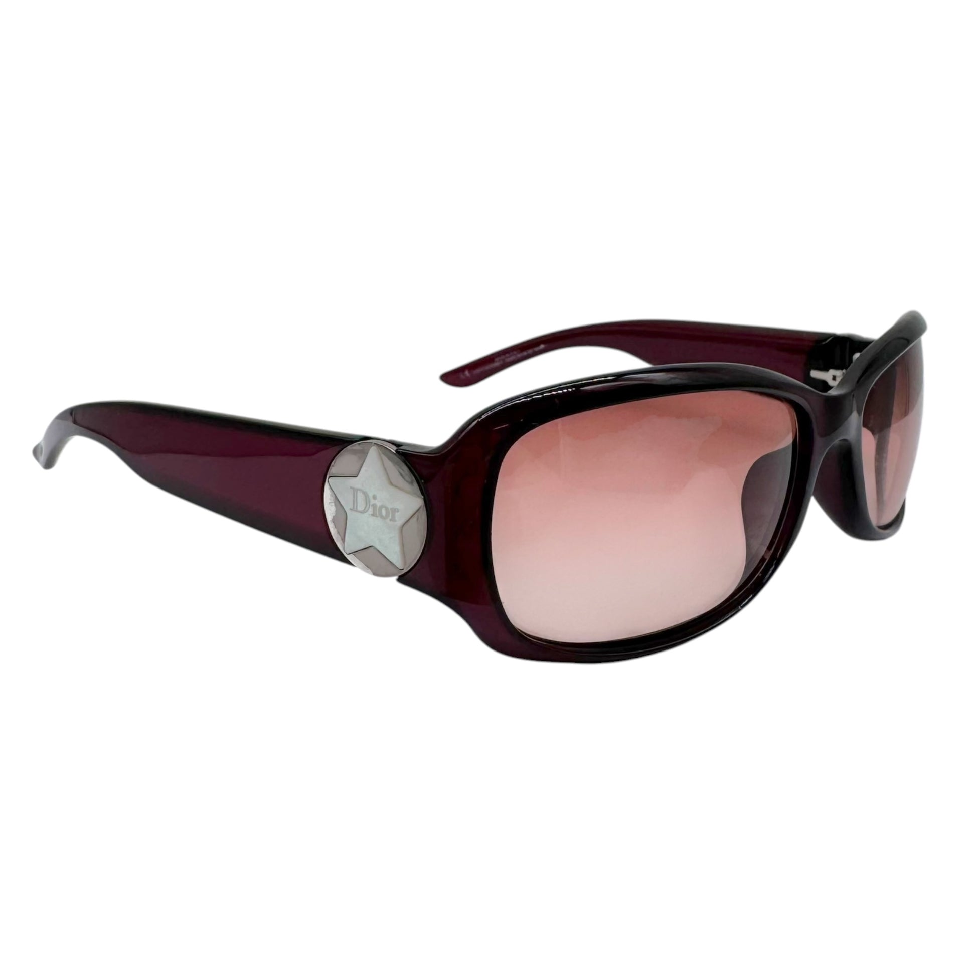 Christian Dior Burgundy Rectangle Sunglasses with Star Logo