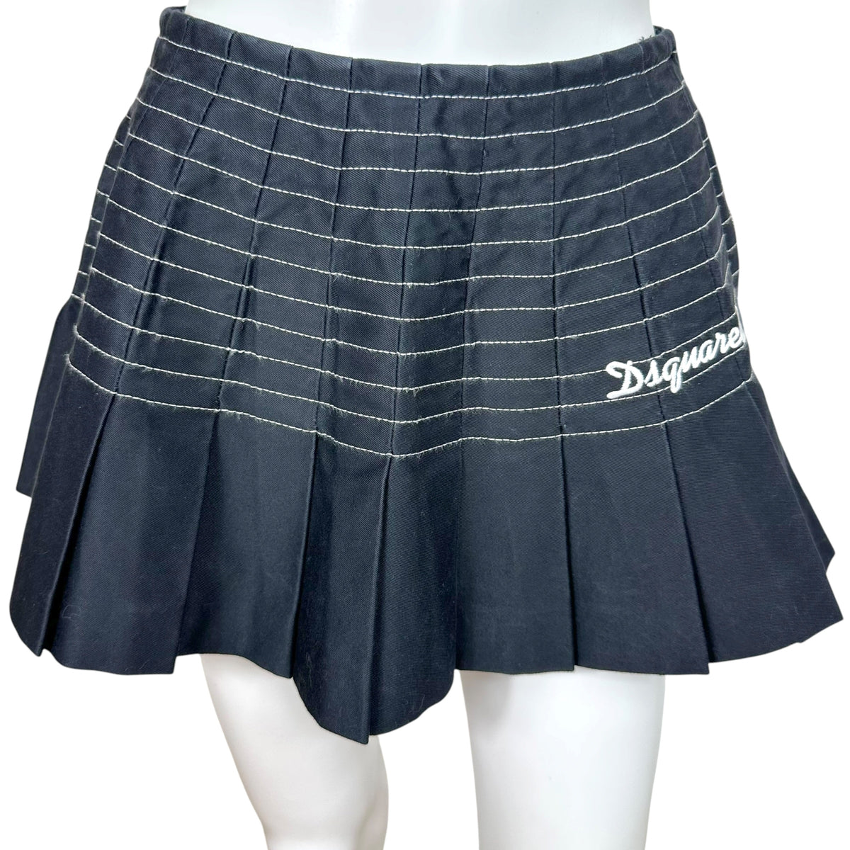 Dsquared2 Black White Contrast Stitch Pleated Mini Skirt