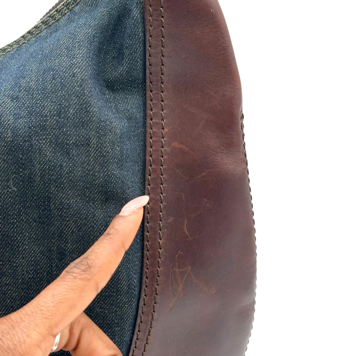 Valentino Garavani Denim & Leather Floral Embroidered Hobo Bag