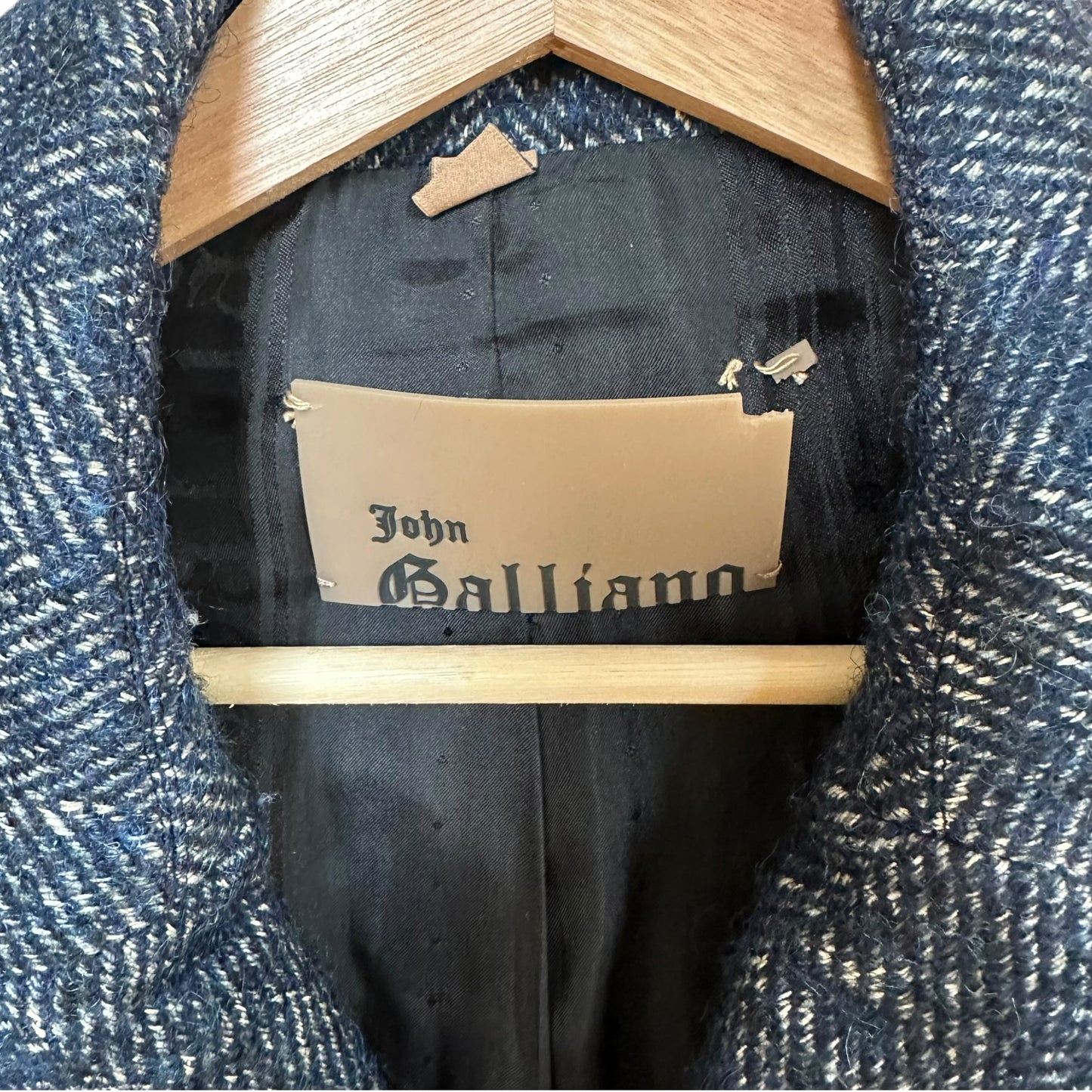 John Galliano Tailored Tweed Coat Navy Blue