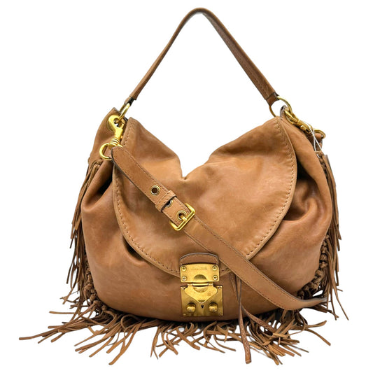 Miu Miu Brown Leather Fringe Trim 2-Way Hobo Bag