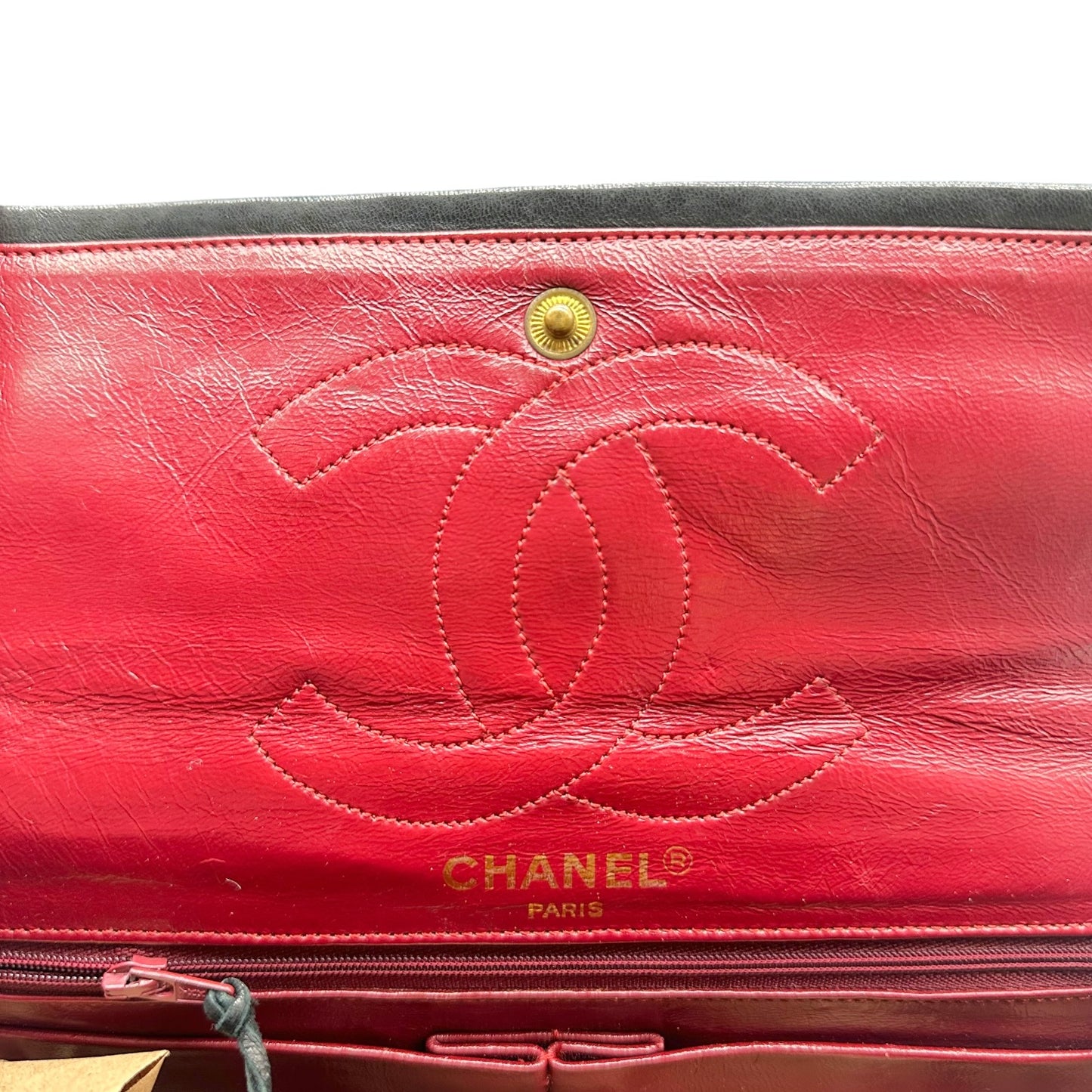 Chanel Black Lambskin Two-Tone Metal Double Flap Medium Diana Bag 1991-94