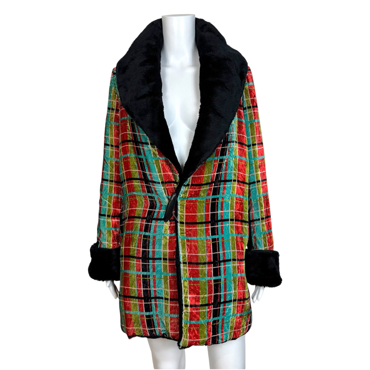 Jean Paul Gaultier S/S 1997 Multicolor Plaid Velvet & Faux Fur Coat