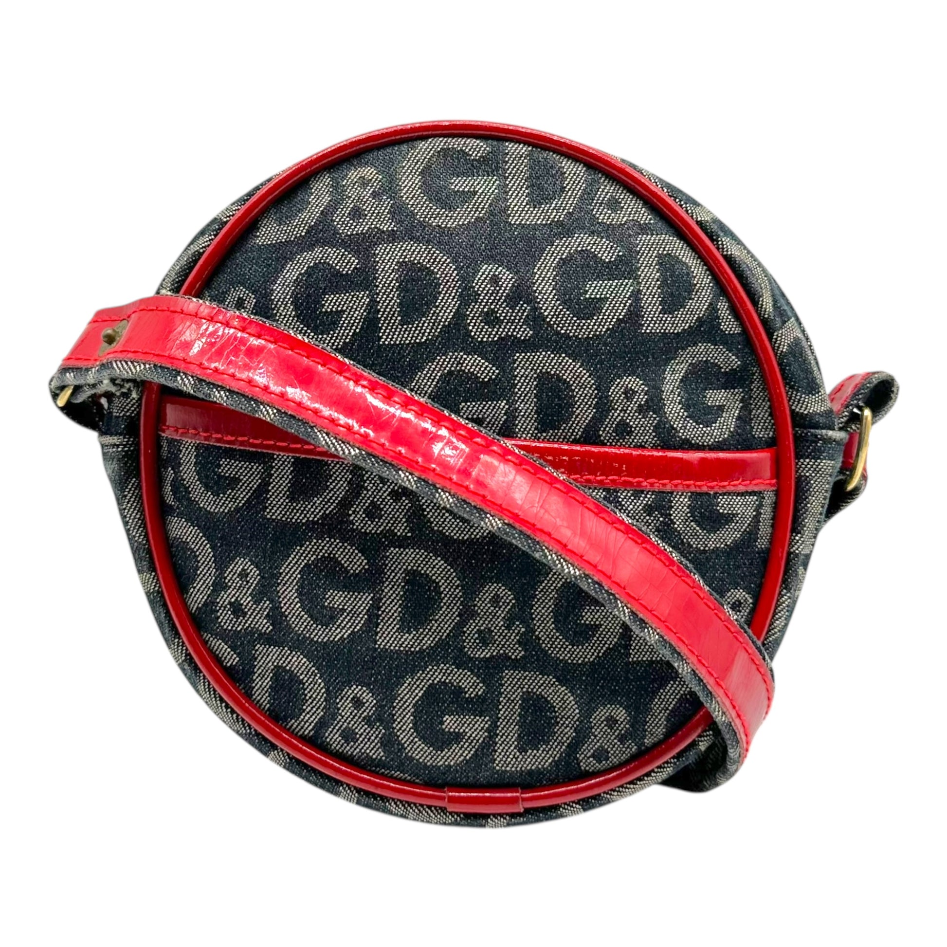 D&G Denim Logo Red Leather Mini Circle Crossbody Bag
