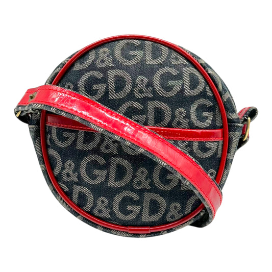 D&G Dolce & Gabbana Denim Logo & Red Leather Mini Circle Crossbody Bag