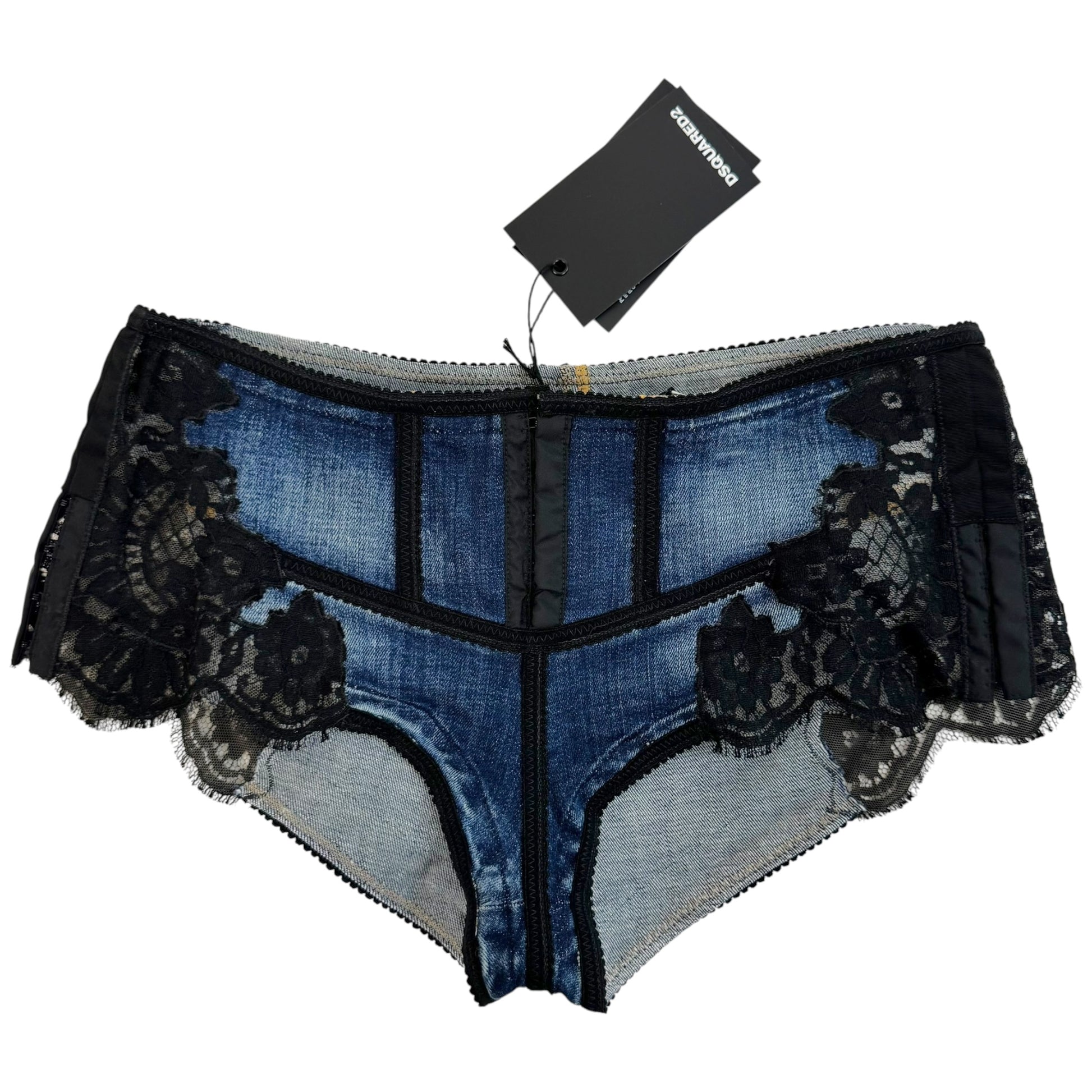Dsquared2 Micro Mini Denim Shorts Blue Lace Trim