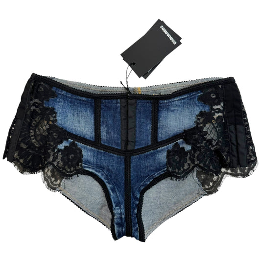 Dsquared2 Micro Mini Denim Shorts Blue Lace Trim