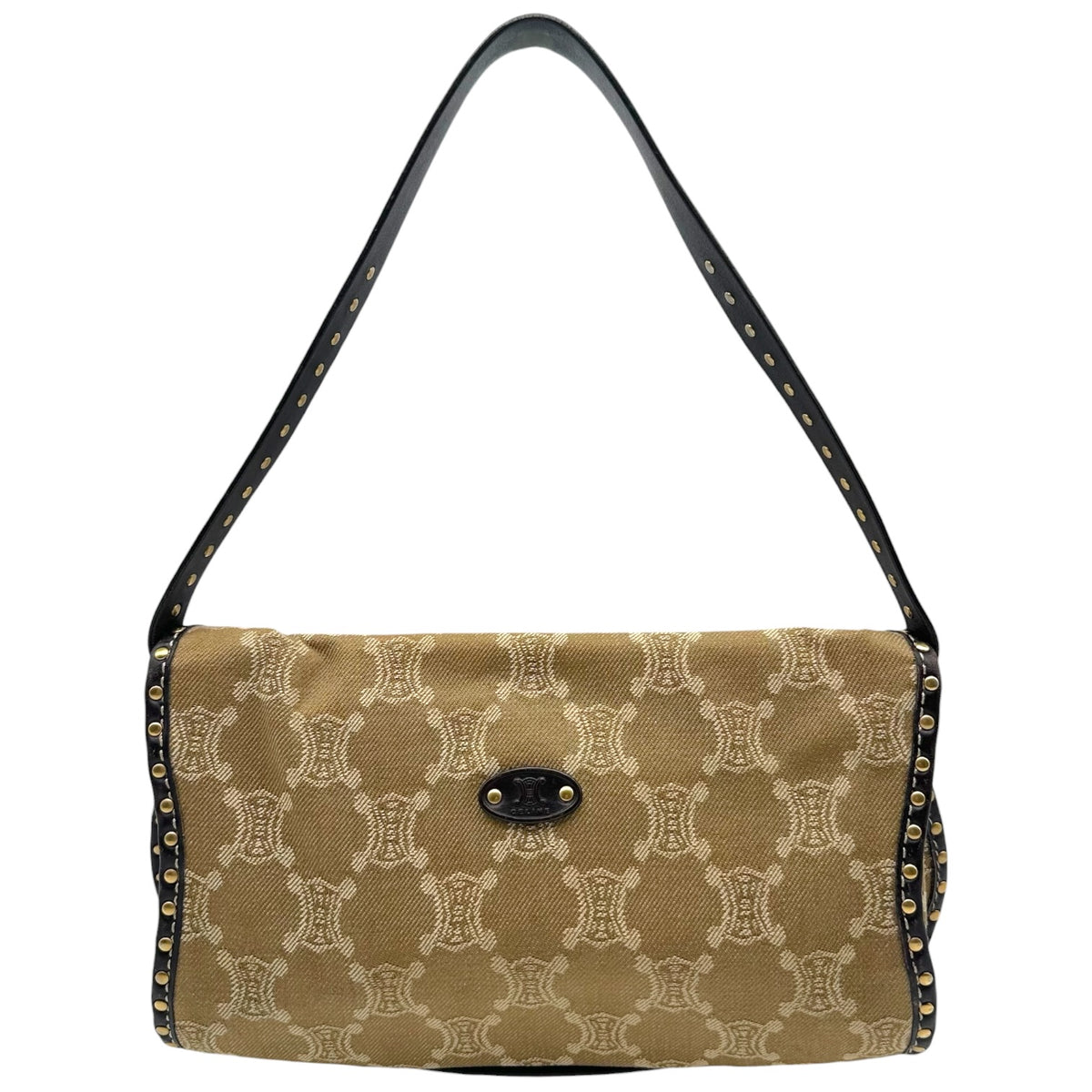 Celine Denim Shoulder Bag Khaki Green Triomphe Monogram