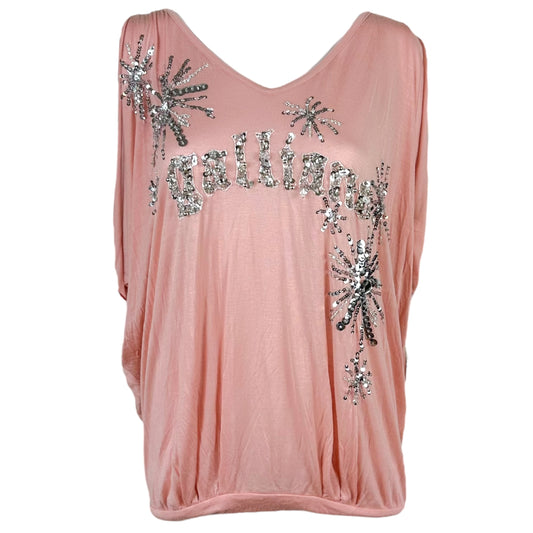 Galliano Pink Beaded Logo Open Shoulder Top - Outfit Repeater
