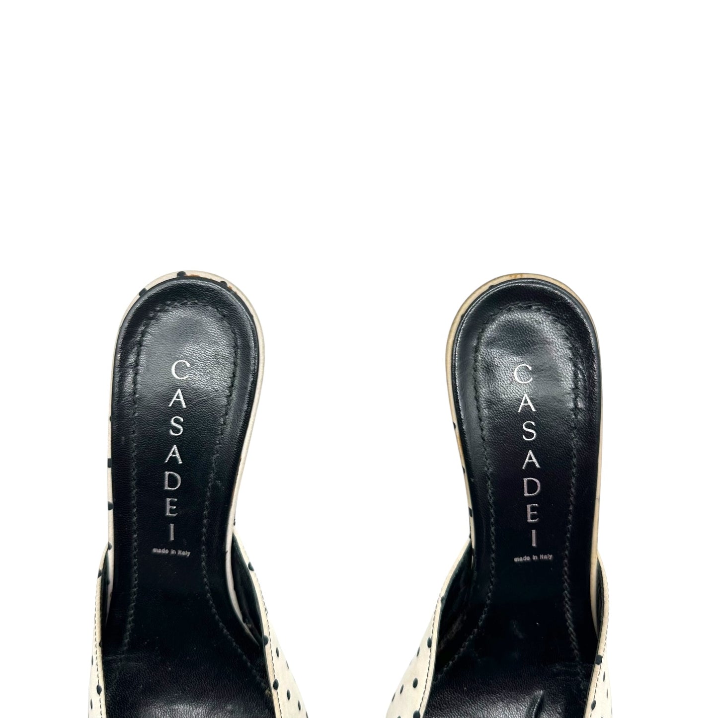 Casadei Black & White Polka Dot Heeled Mules