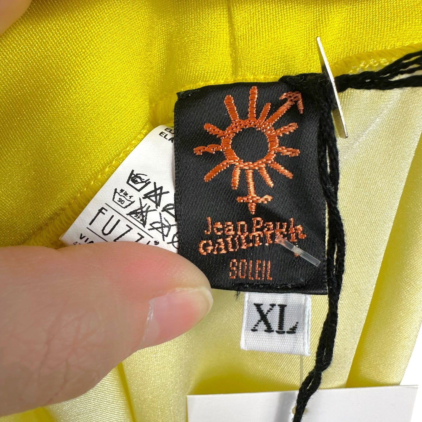 Jean Paul Gaultier Soleil Yellow & Purple Tribal Print Ruched Midi Skirt