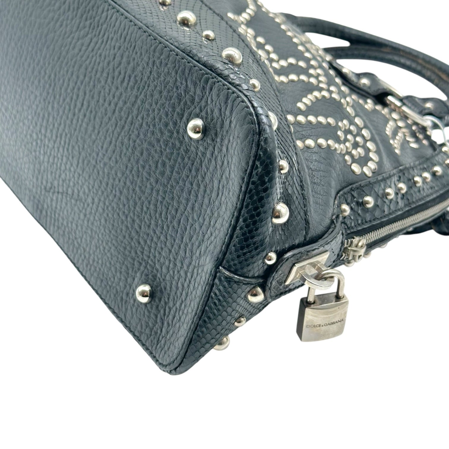 Dolce & Gabbana Black Leather Python Studded Handbag
