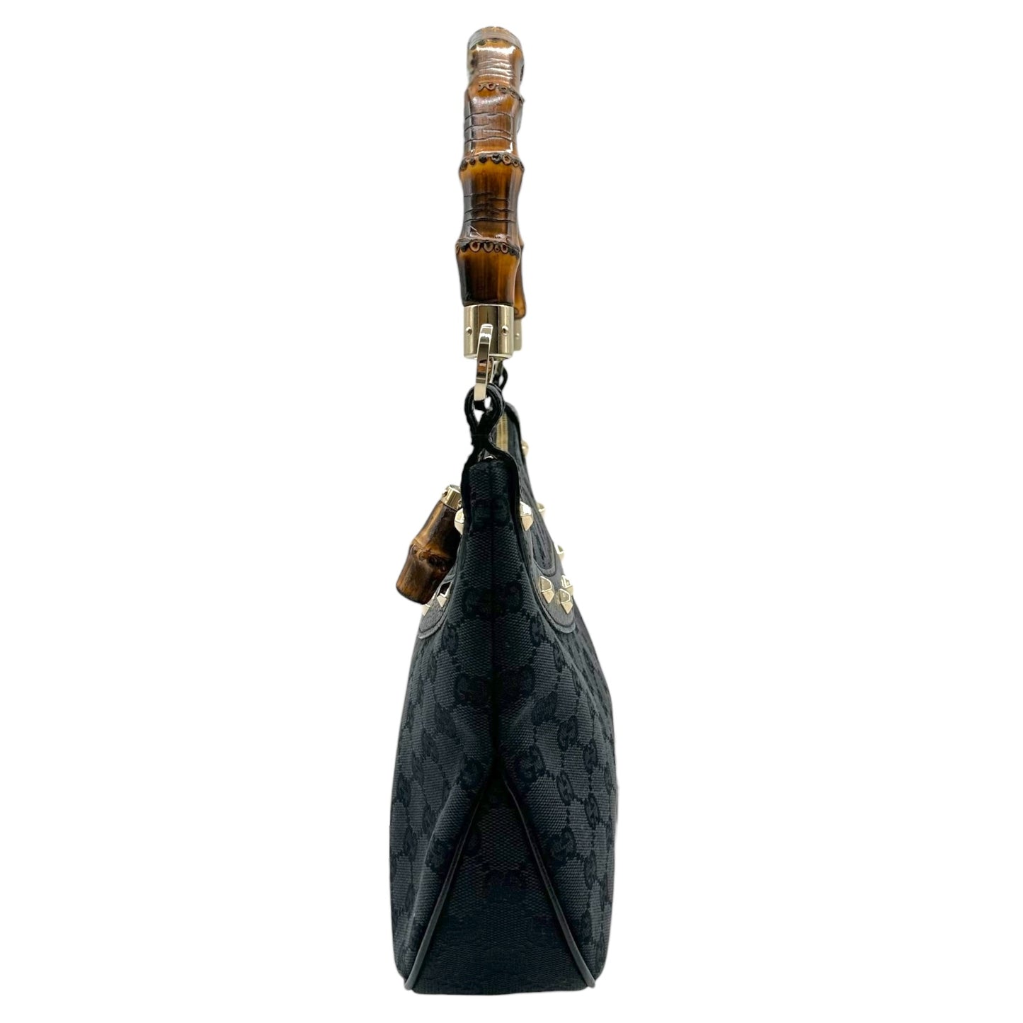 Gucci Black Monogram Canvas Bamboo Handle Shoulder Bag